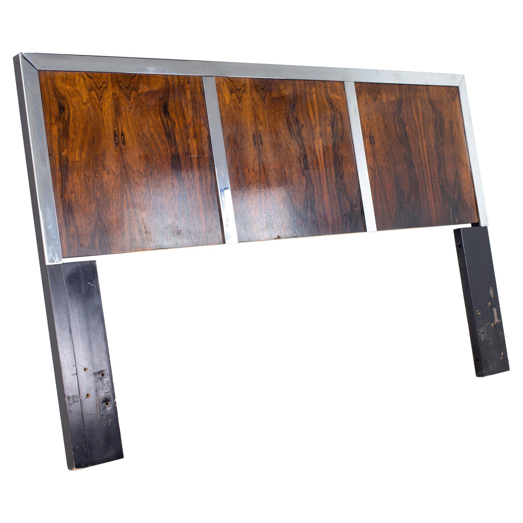 Milo Baughman for John Stuart Mid Century Rosewood and Chrome Queen Headboard