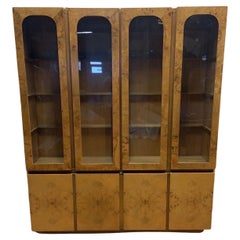 Vintage Milo Baughman for Lane Furniture Burl Olive Wood Two Piece Display/China Cabinet