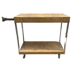 Milo Baughman para Lane Furniture Carrito de bar extensible lateral de madera de fresno y cromo