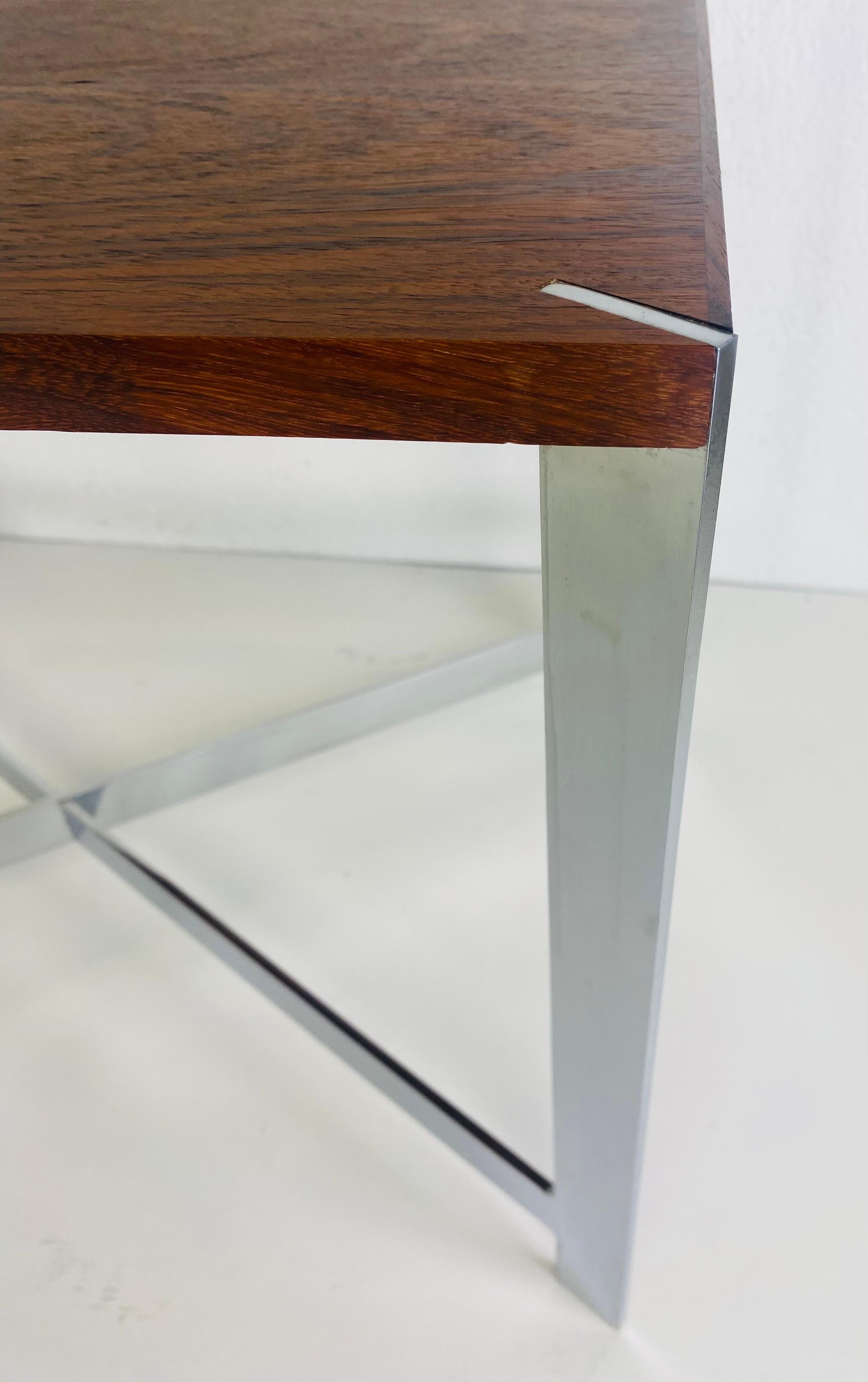 Mid-Century Modern Milo Baughman for Lane furniture, Rosewood and chrome side table For Sale