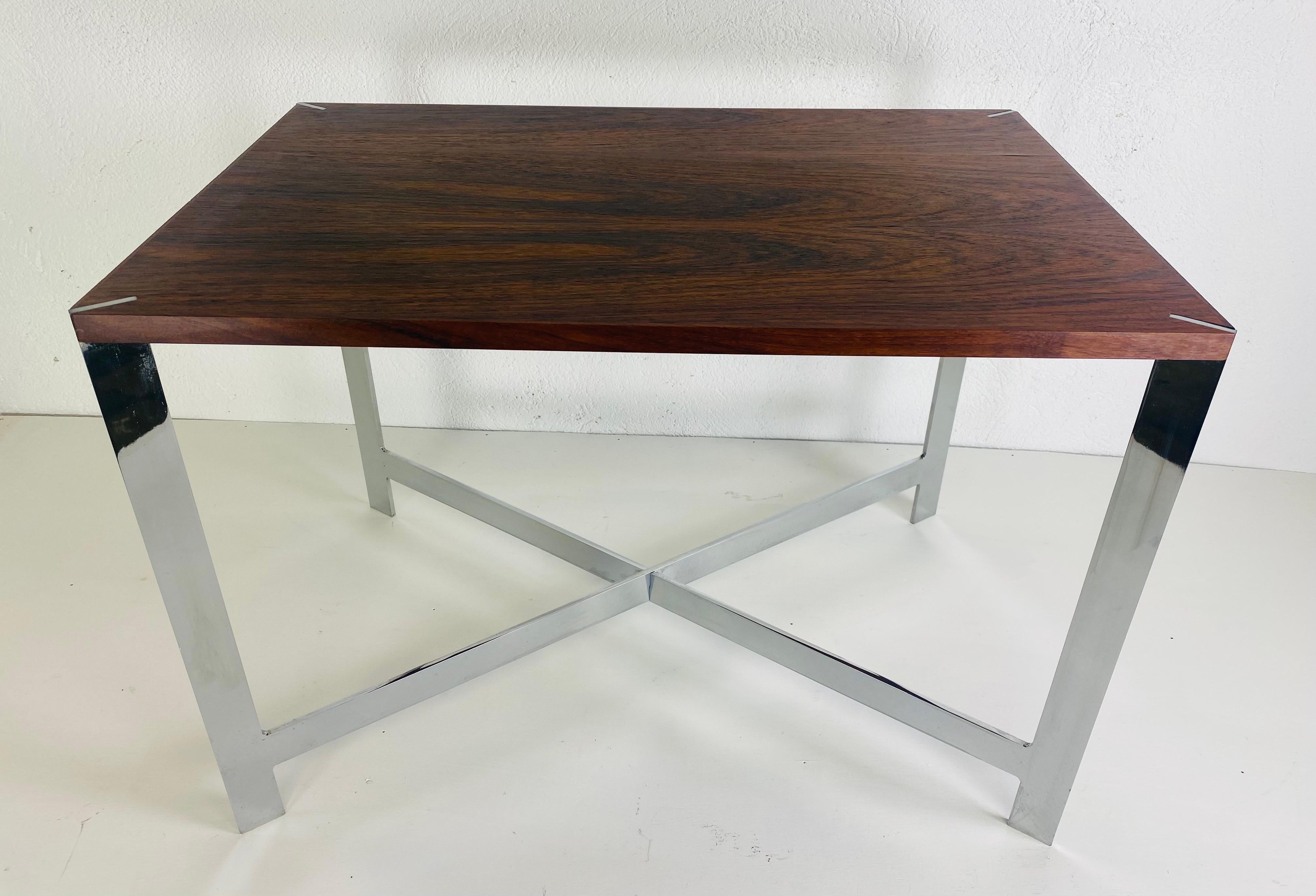 Metalwork Milo Baughman for Lane furniture, Rosewood and chrome side table For Sale