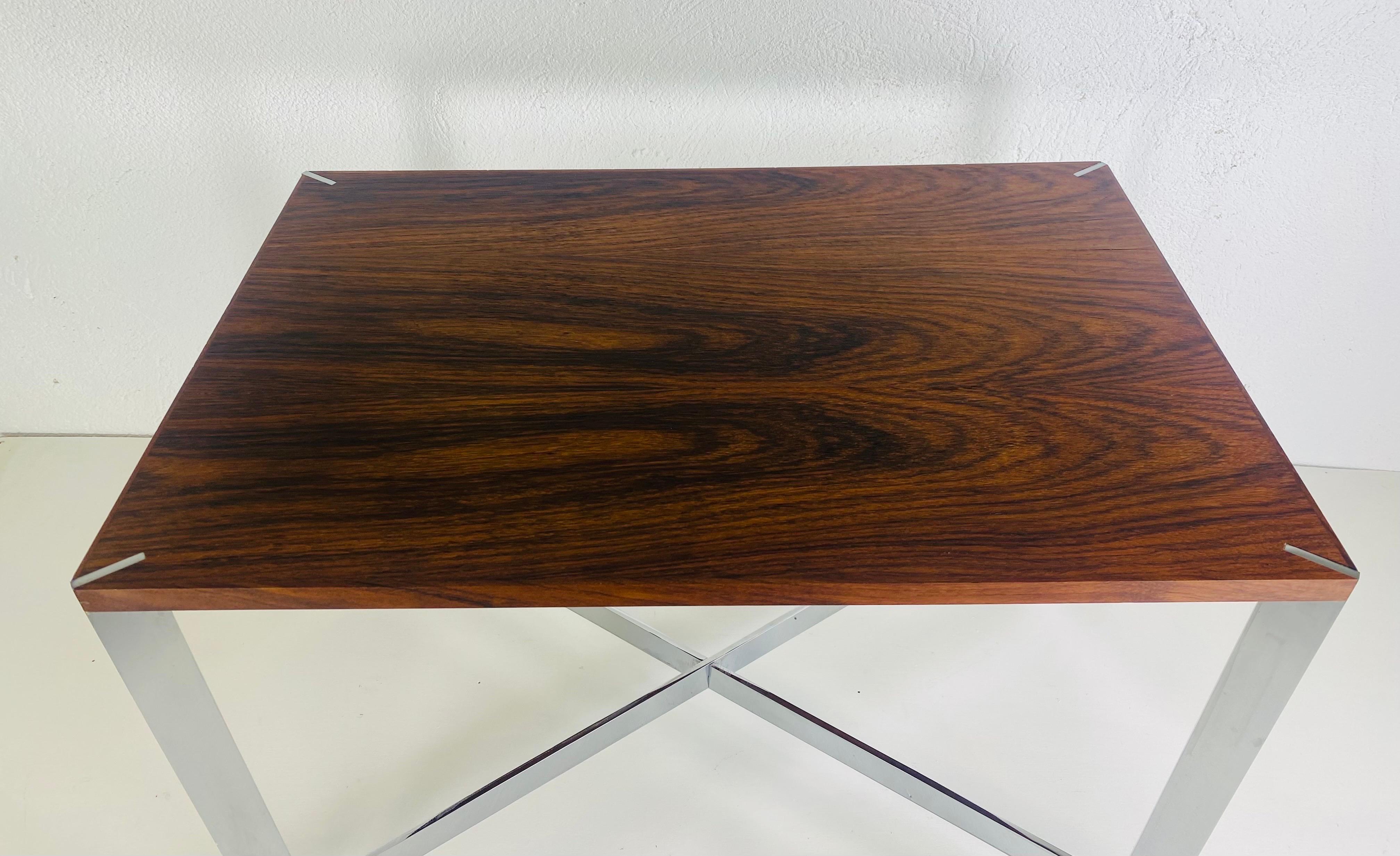 Wood Milo Baughman for Lane furniture, Rosewood and chrome side table For Sale