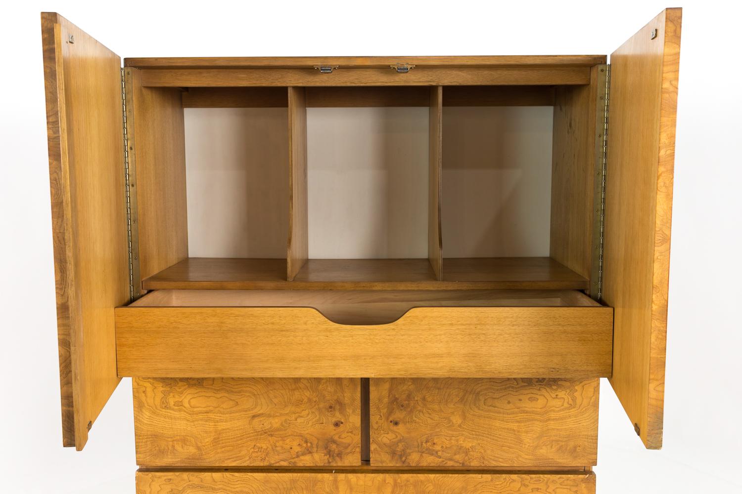 Late 20th Century Milo Baughman for Lane Mid Century Burlwood Gentlemans Chest Highboy Dresser