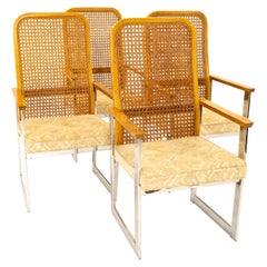Retro Milo Baughman Style Lane Mid Century Cane Back Chrome Dining Chairs - Set of 4