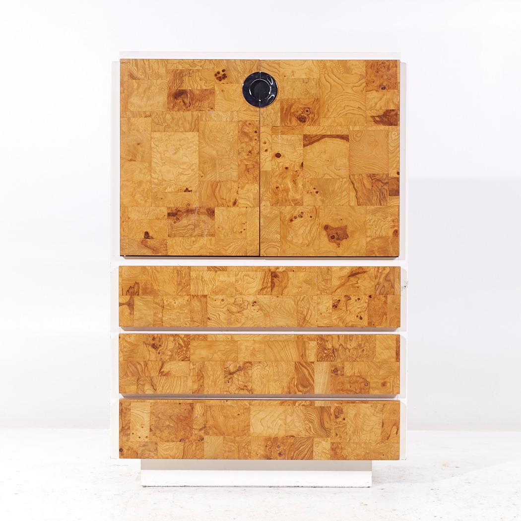 Milo Baughman for Lane Mid Century White Lacquer and Burlwood Armoire Dresser

This armoire measures: 38 wide x 19 deep x 56 inches high

We take our photos in a controlled lighting studio to show as much detail as possible. We do not Photoshop out