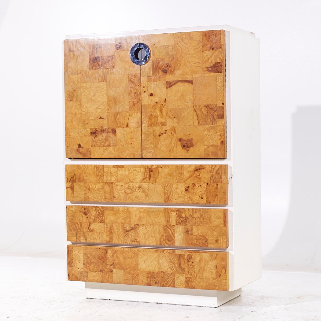 Mid-Century Modern Milo Baughman for Lane Mid Century White Lacquer and Burlwood Armoire Dresser For Sale