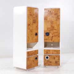 Milo Baughman for Lane Mid Century White Lacquer and Burlwood Armories - Pair