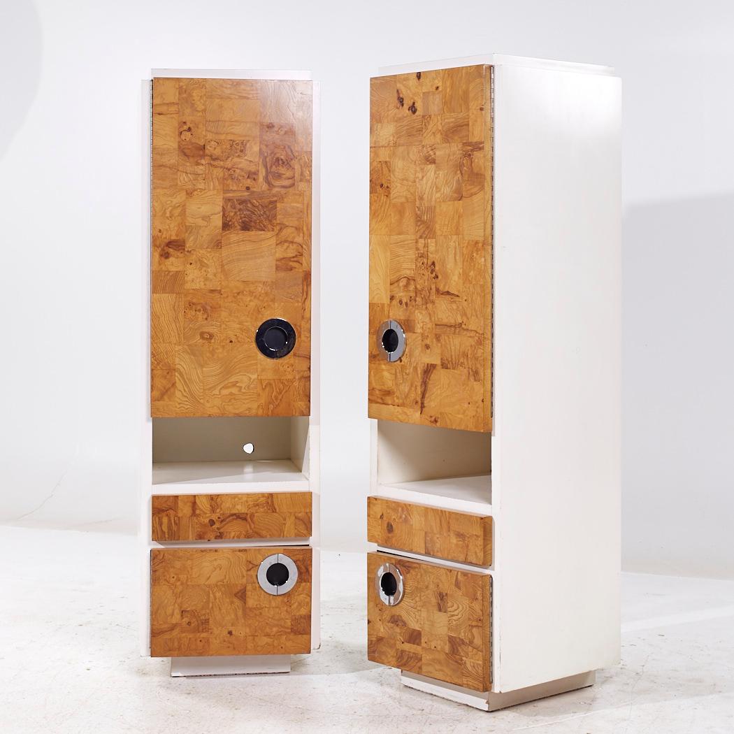 Mid-Century Modern Milo Baughman for Lane Mid Century White Lacquer and Burlwood Armories - Pair For Sale