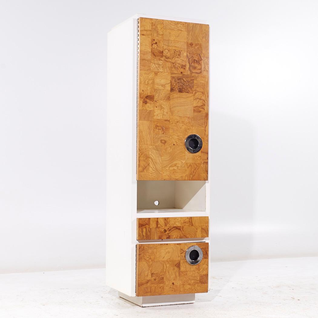 American Milo Baughman for Lane Mid Century White Lacquer and Burlwood Armories - Pair For Sale