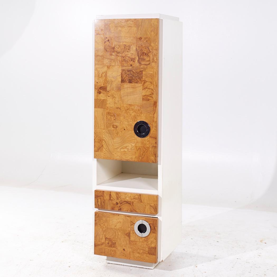 Late 20th Century Milo Baughman for Lane Mid Century White Lacquer and Burlwood Armories - Pair For Sale