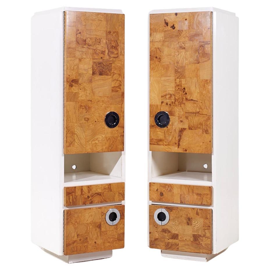 Milo Baughman for Lane Mid Century White Lacquer and Burlwood Armories - Pair