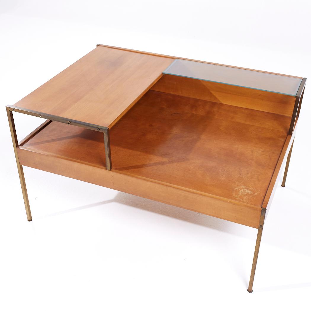 Milo Baughman for Murray Furniture Mid Century Maple and Brass Corner Side Table For Sale 2