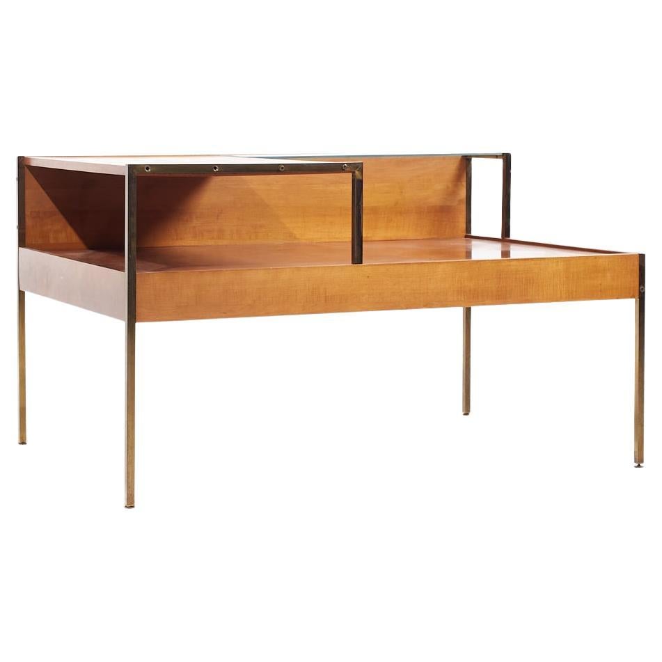 Milo Baughman for Murray Furniture Mid Century Maple and Brass Corner Side Table For Sale