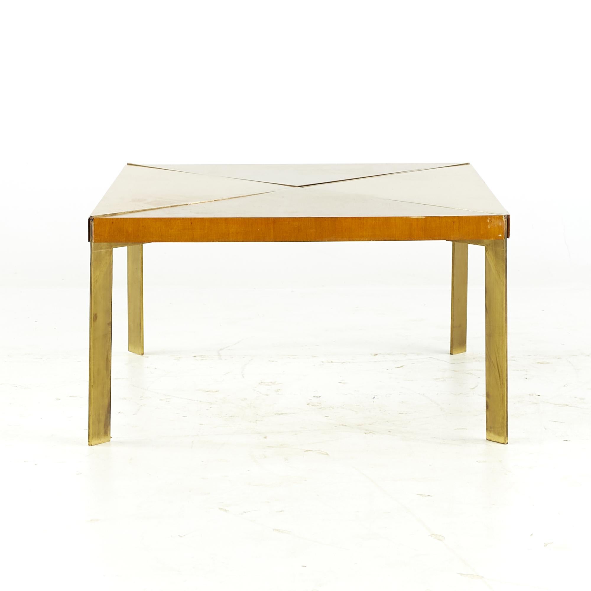 American Milo Baughman for Murray Midcentury Brass and Maple Coffee Table For Sale