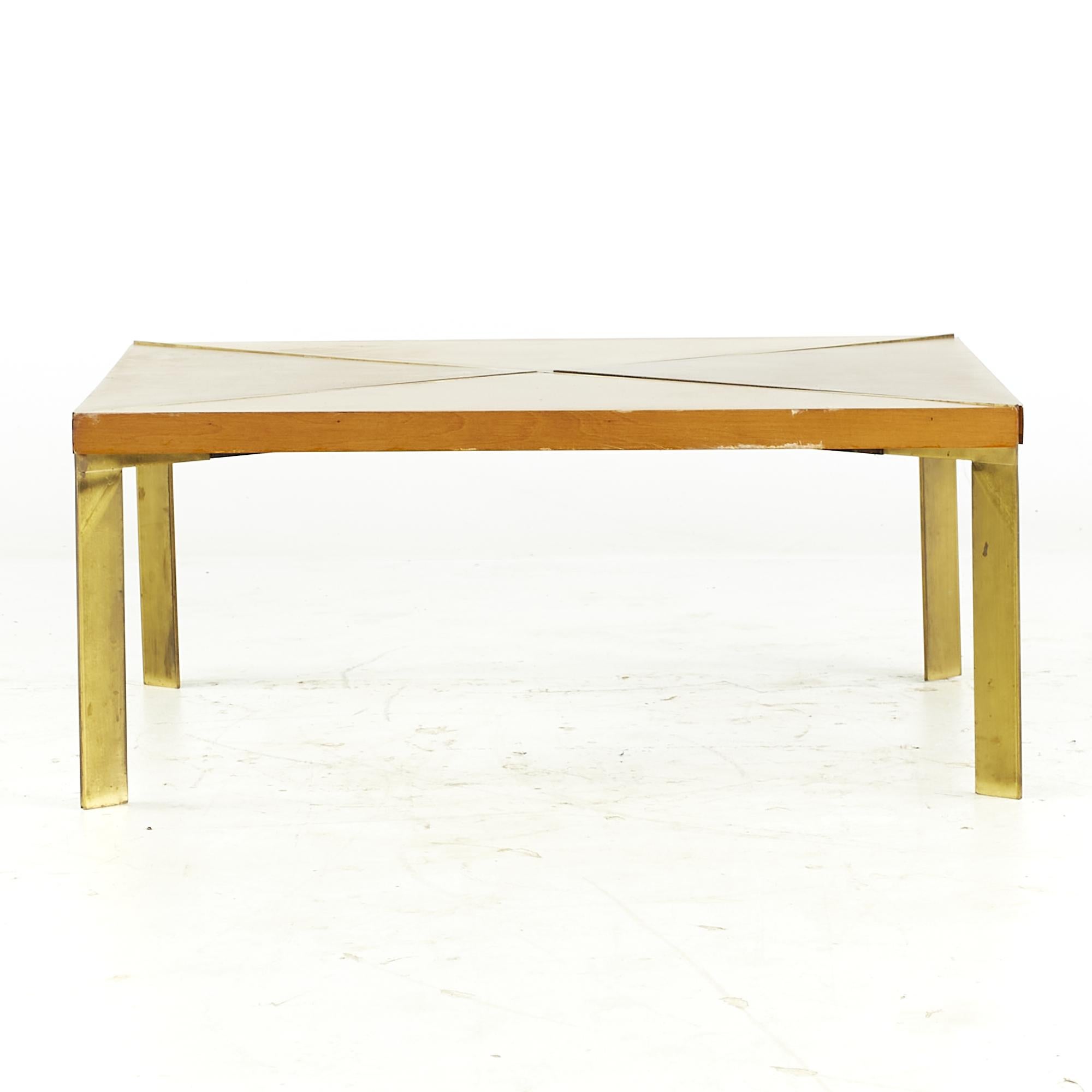 Milo Baughman for Murray Midcentury Brass and Maple Coffee Table In Good Condition For Sale In Countryside, IL