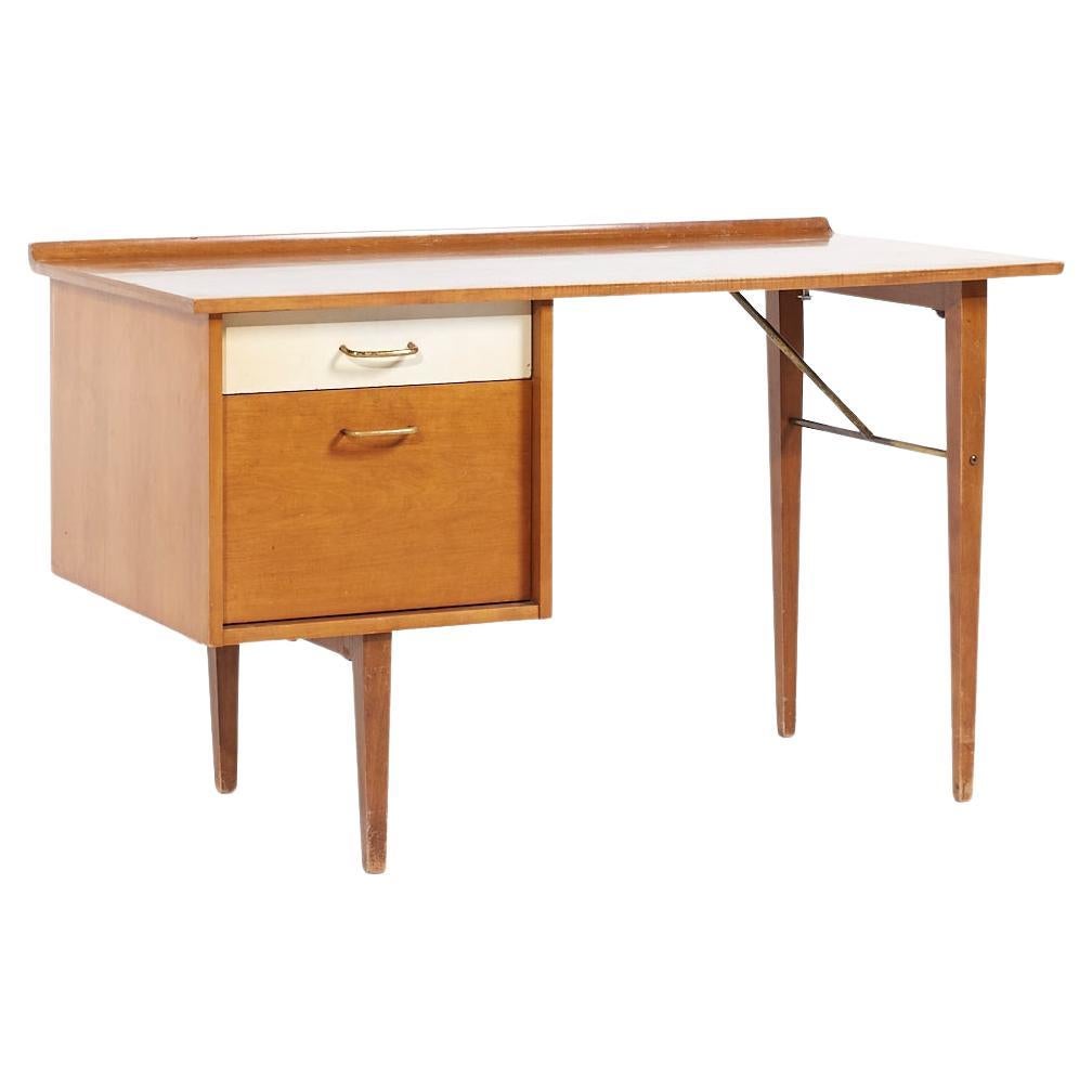 SOLD 04/23/24 Milo Baughman for Murray Mid Century Maple and Brass Desk