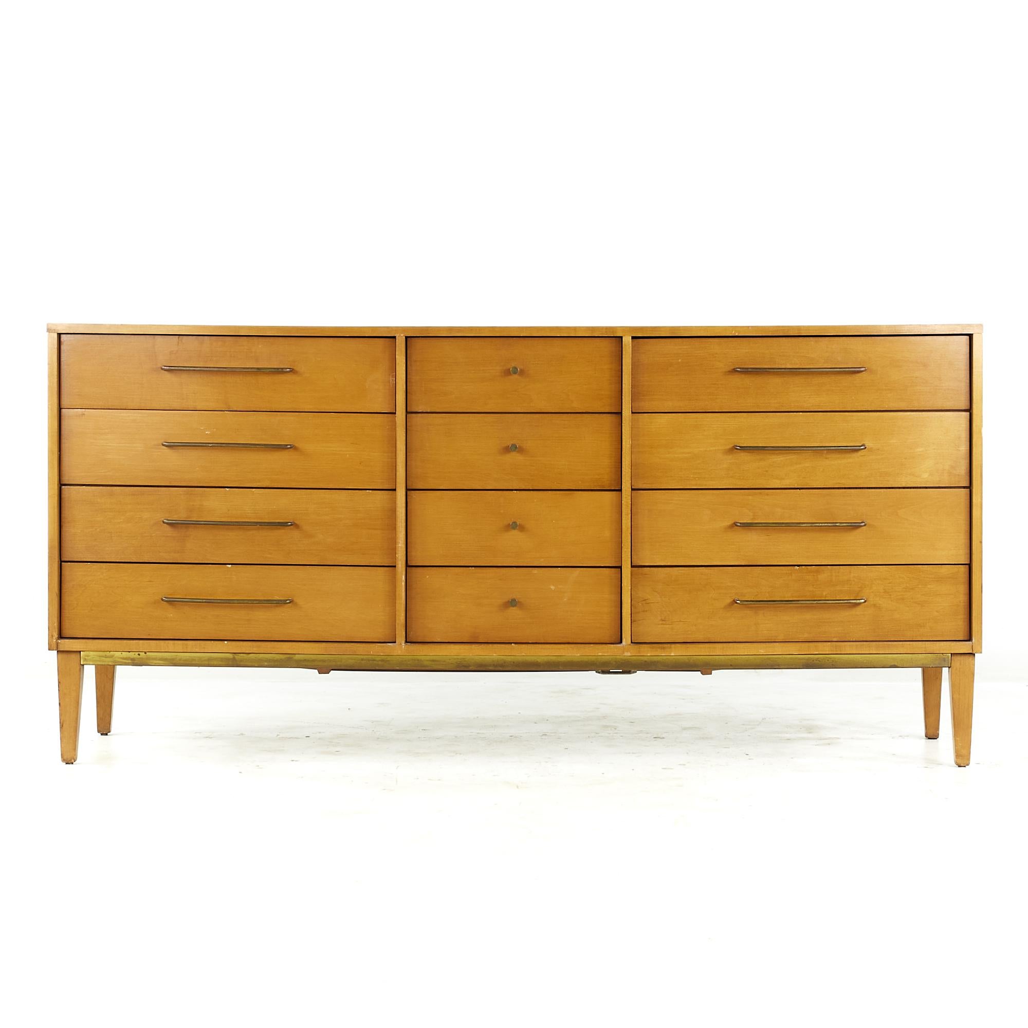 Milo Baughman for Murray mid-century Maple and Brass Lowboy Dresser
This lowboy measures: 66 wide x 18 deep x 31.5 inches high
All pieces of furniture can be had in what we call restored vintage condition. That means the piece is restored upon