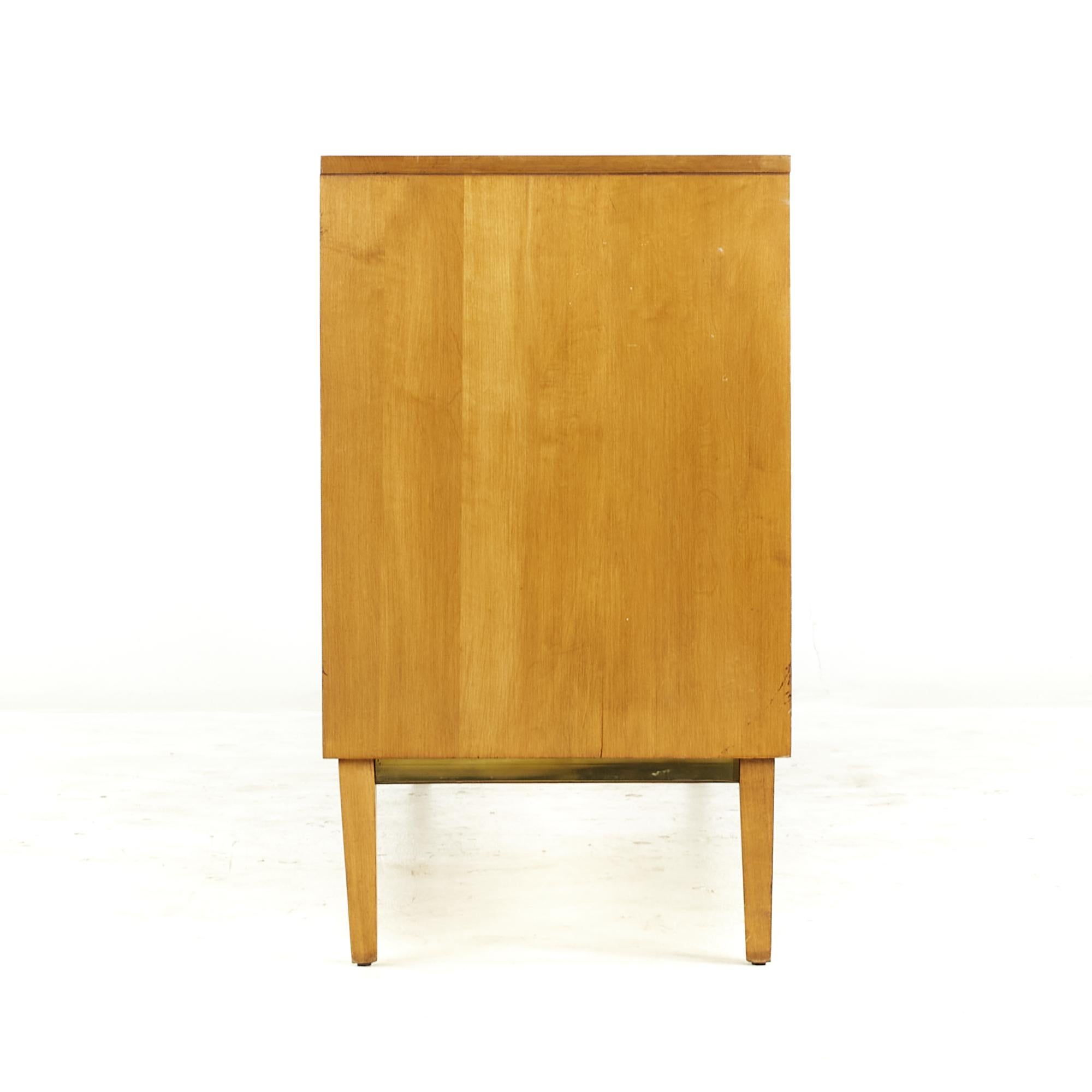 American Milo Baughman for Murray Midcentury Maple and Brass Lowboy Dresser For Sale