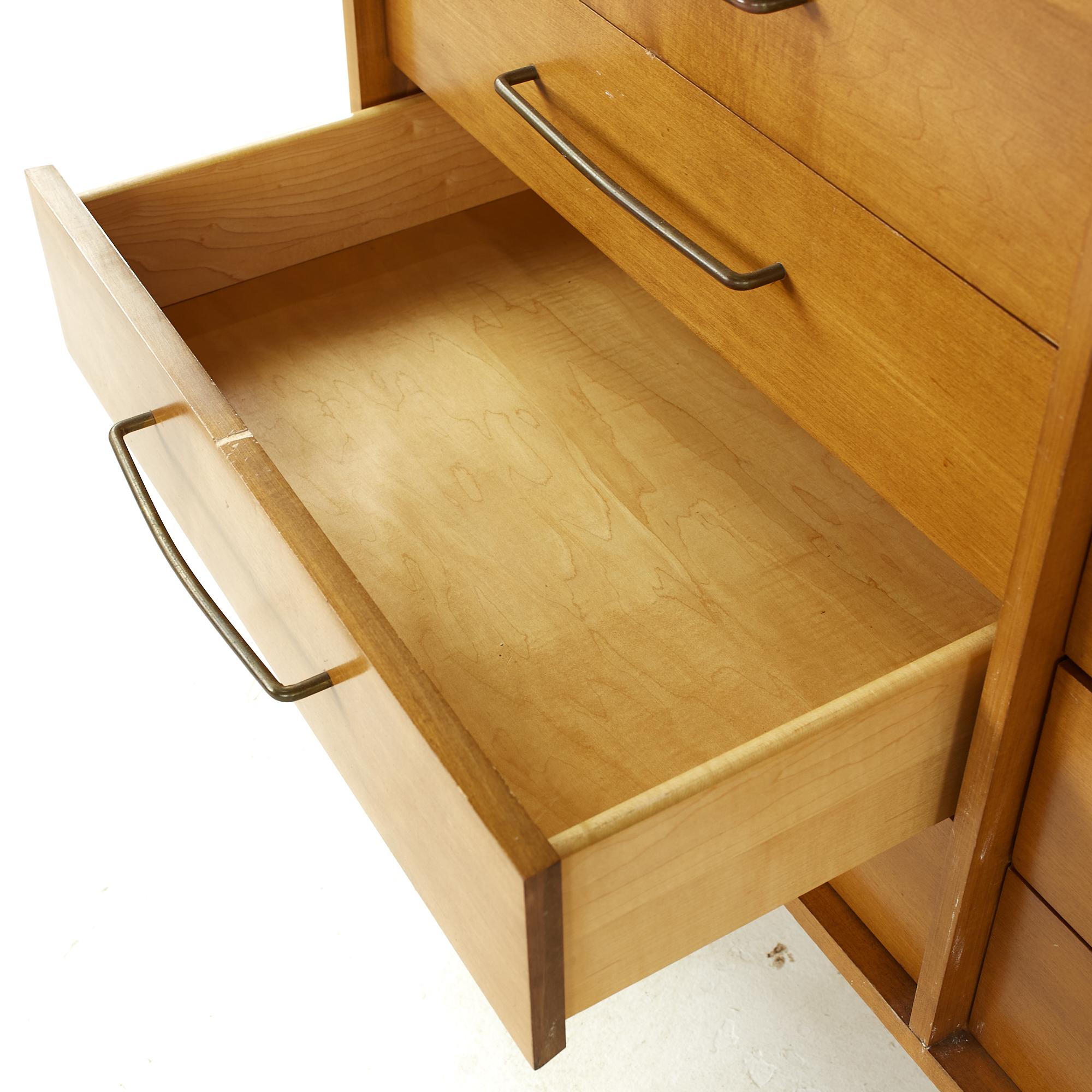 Late 20th Century Milo Baughman for Murray Midcentury Maple and Brass Lowboy Dresser For Sale