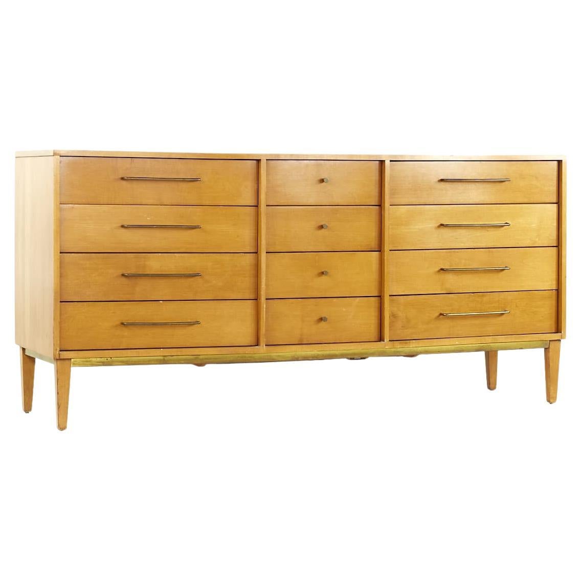Milo Baughman for Murray Midcentury Maple and Brass Lowboy Dresser For Sale