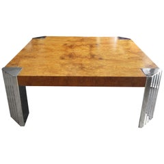 Milo Baughman for Pace Burl and Chrome Coffee Table
