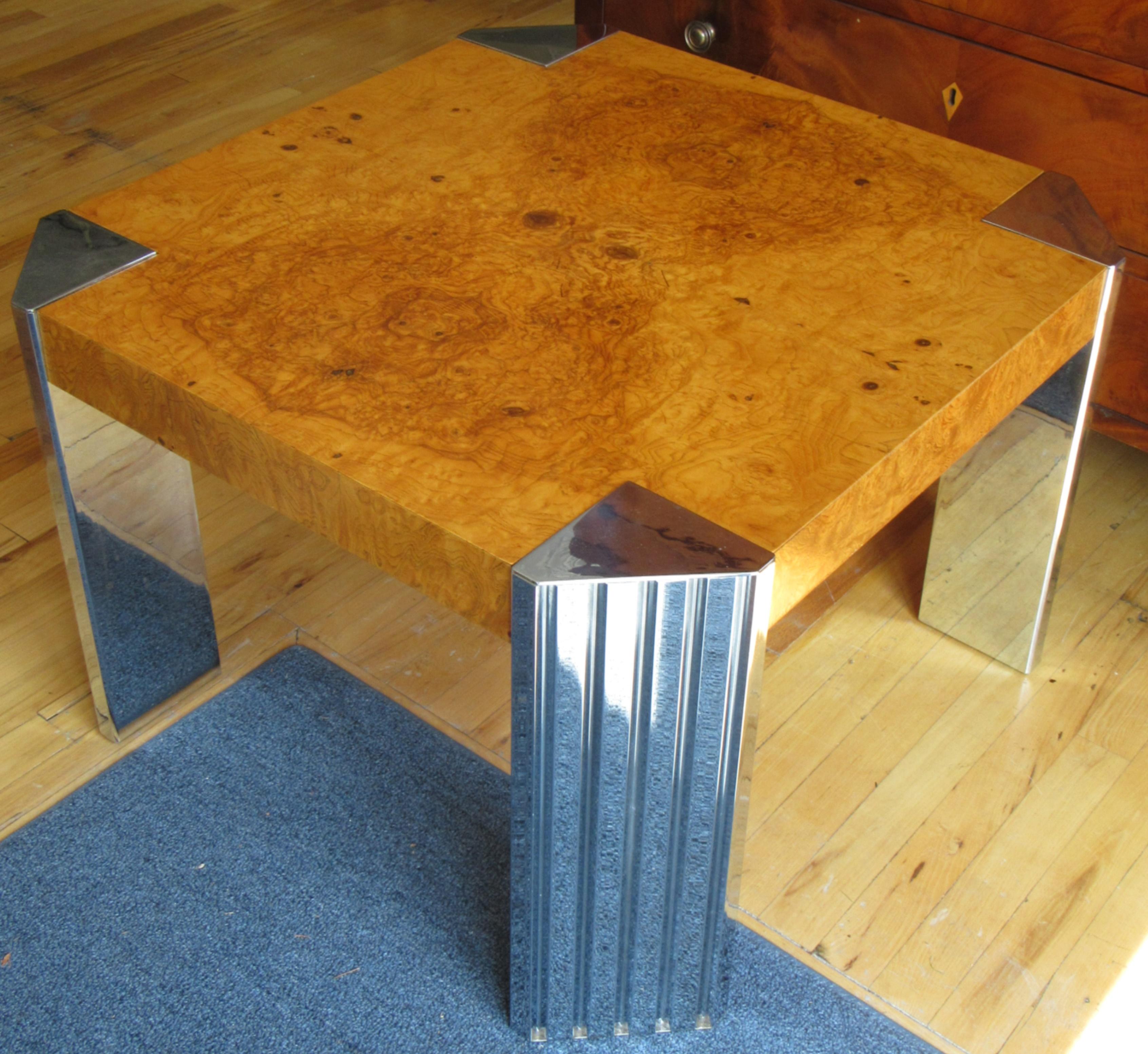 Modern Milo Baughman for Pace Burl and Chrome End Table