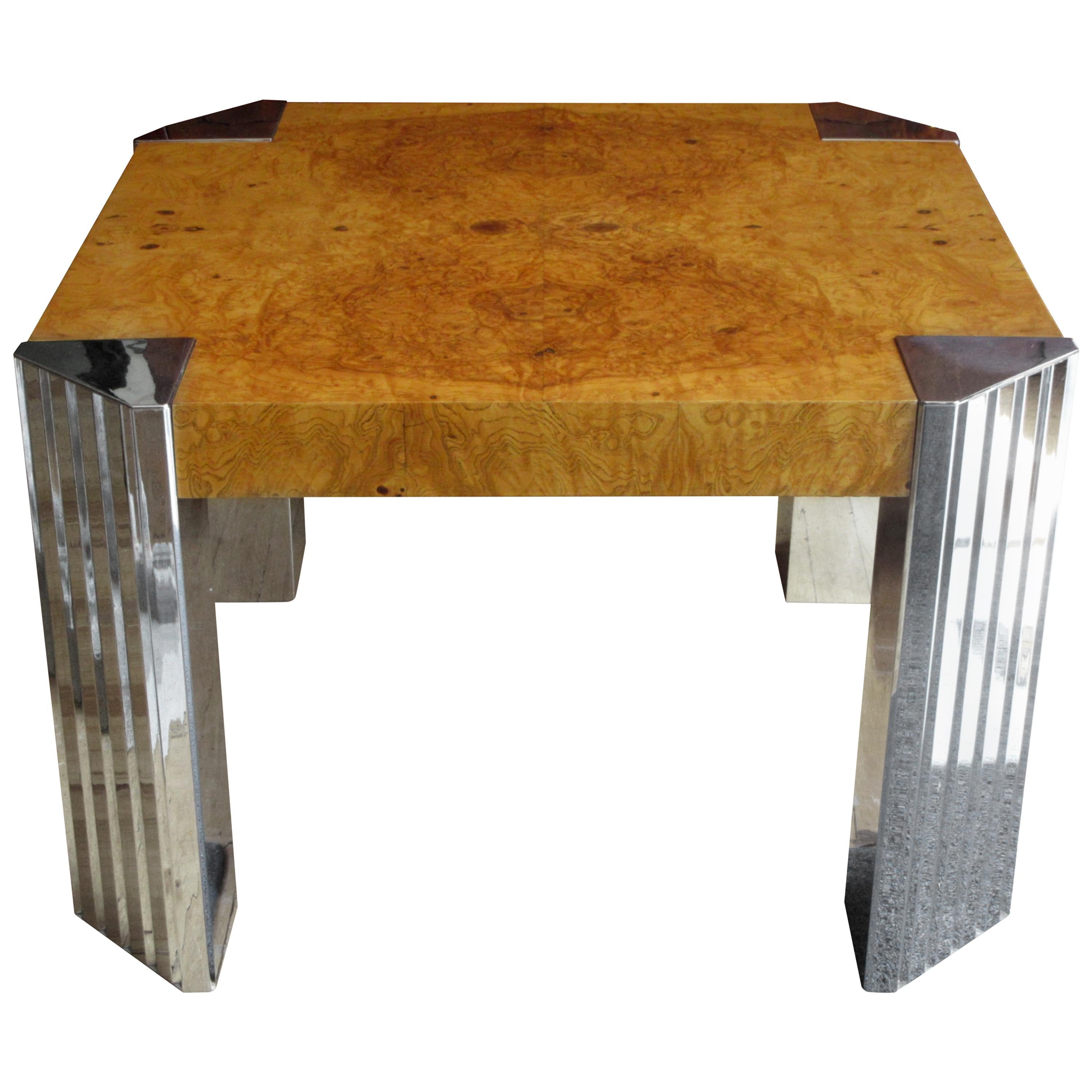 Milo Baughman for Pace Burl and Chrome End Table