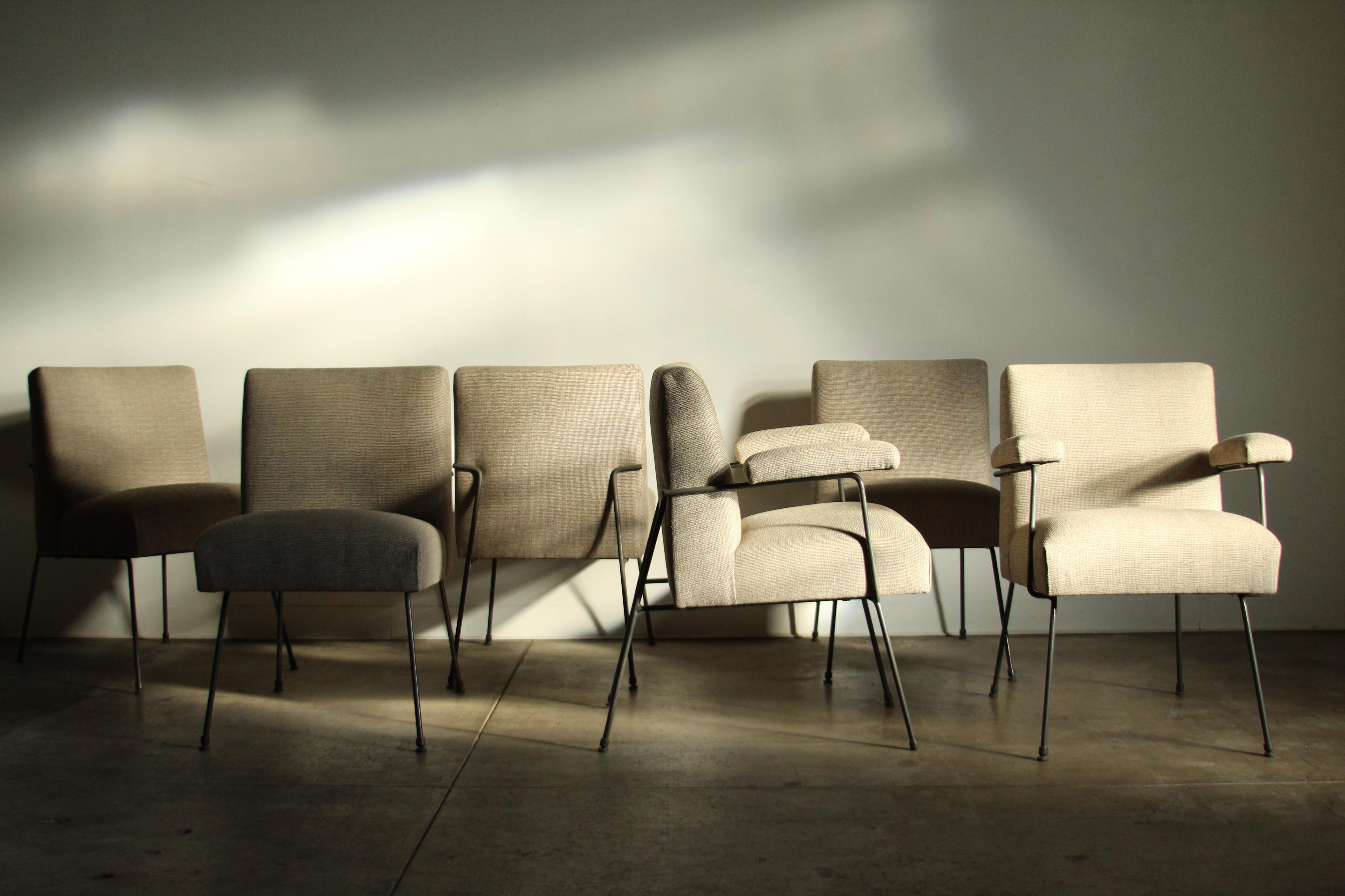 Upholstery Milo Baughman for Pacific Iron Dining Chairs, Set of 6, 1950s