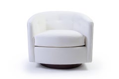 Milo Baughman Style Swivel Chair in Snow White Velvet