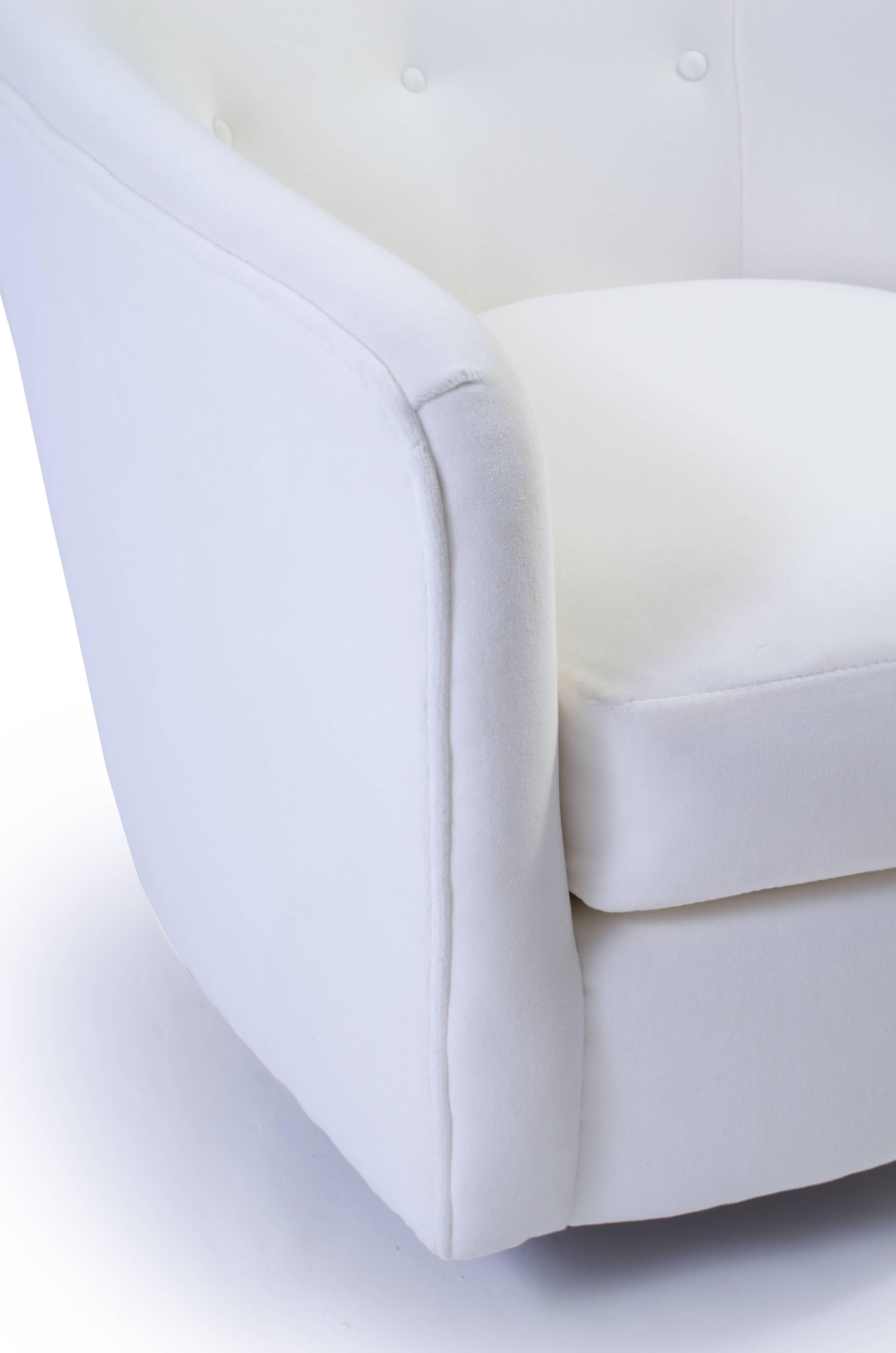 white velvet swivel chair