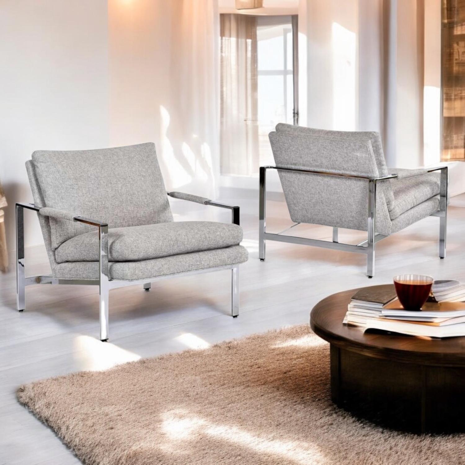 Milo Baughman für Thayer Coggin 951 Flache Bar-Chrom-Loungesessel in grauem Tweed (Moderne der Mitte des Jahrhunderts) im Angebot