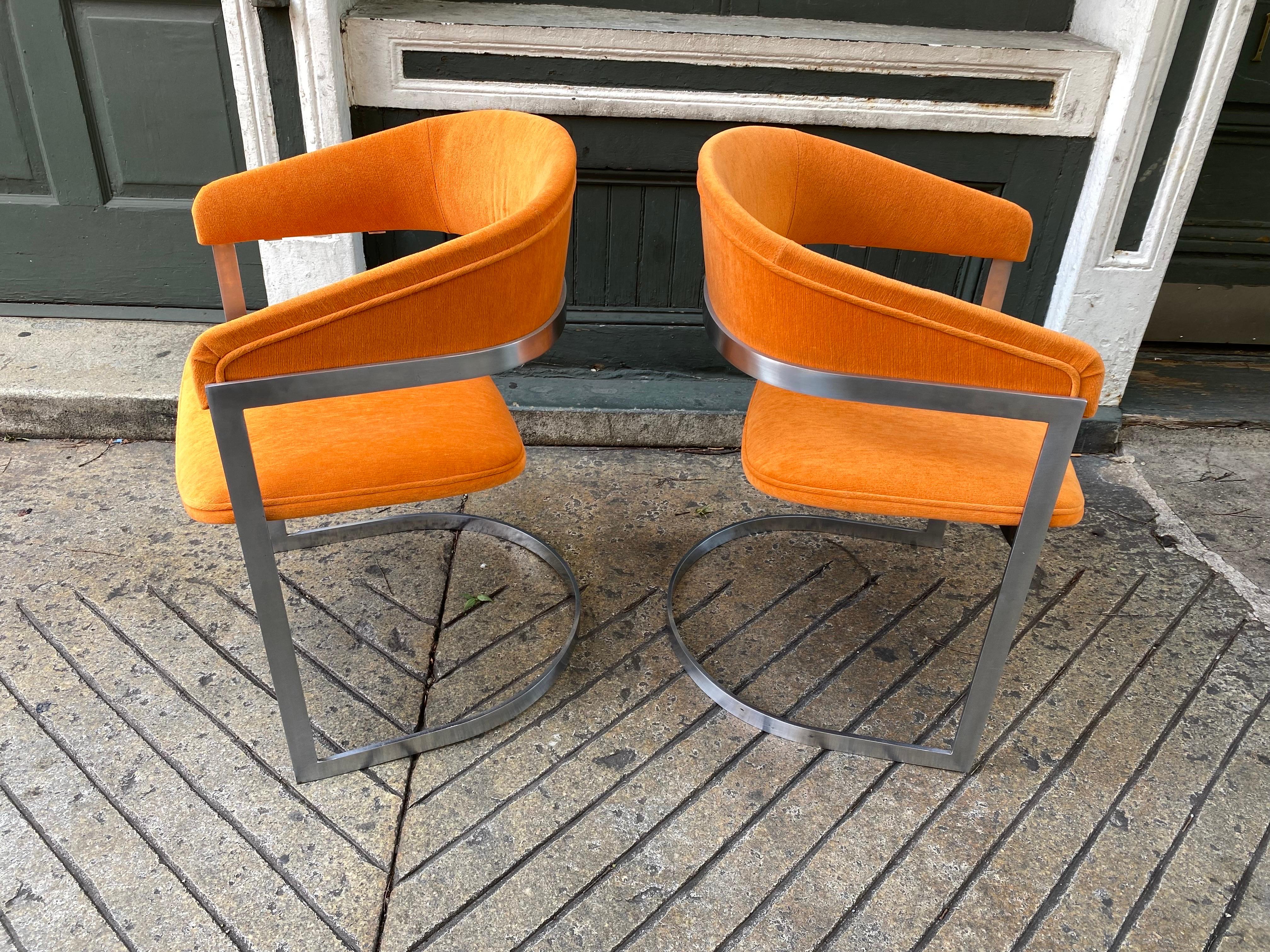 Mid-Century Modern Aluminum Upholstered Chairs in the Style of Milo Baughman for Thayer Coggin  For Sale