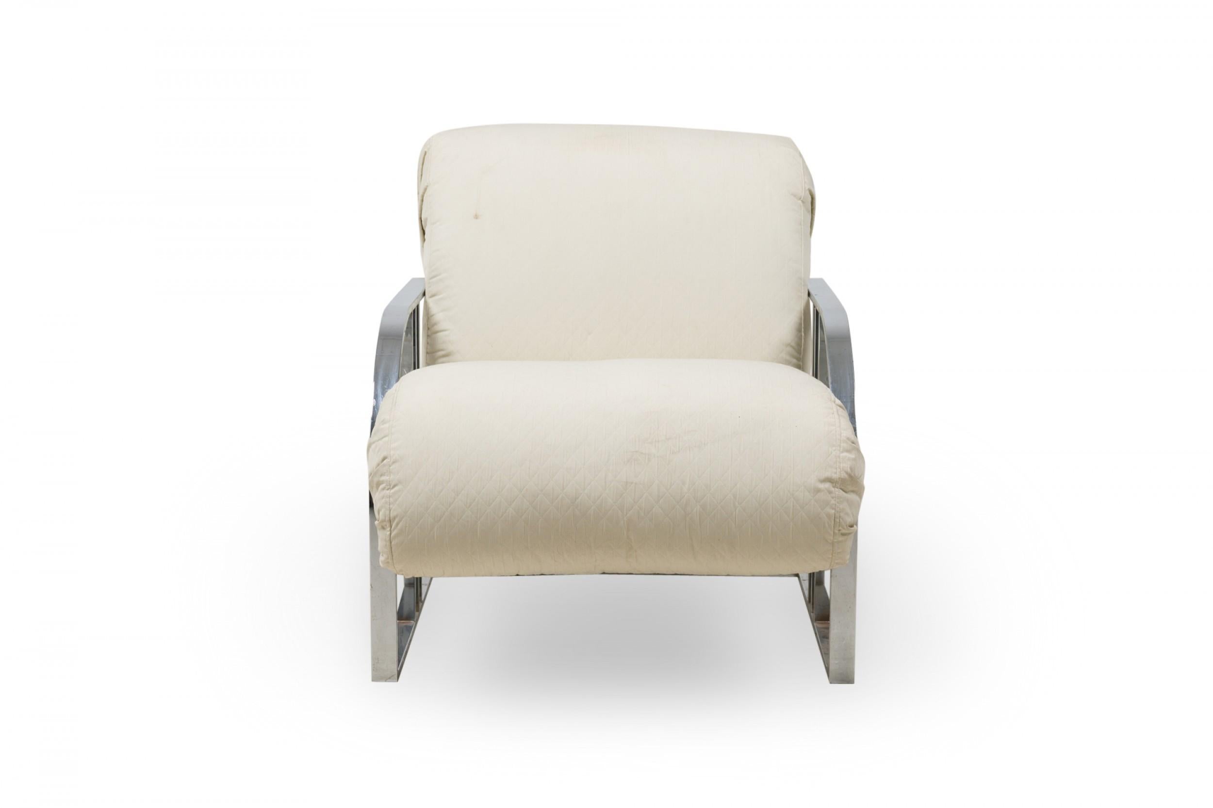Milo Baughman for Thayer Coggin American Chrome Off-White Upholstered Armchair For Sale