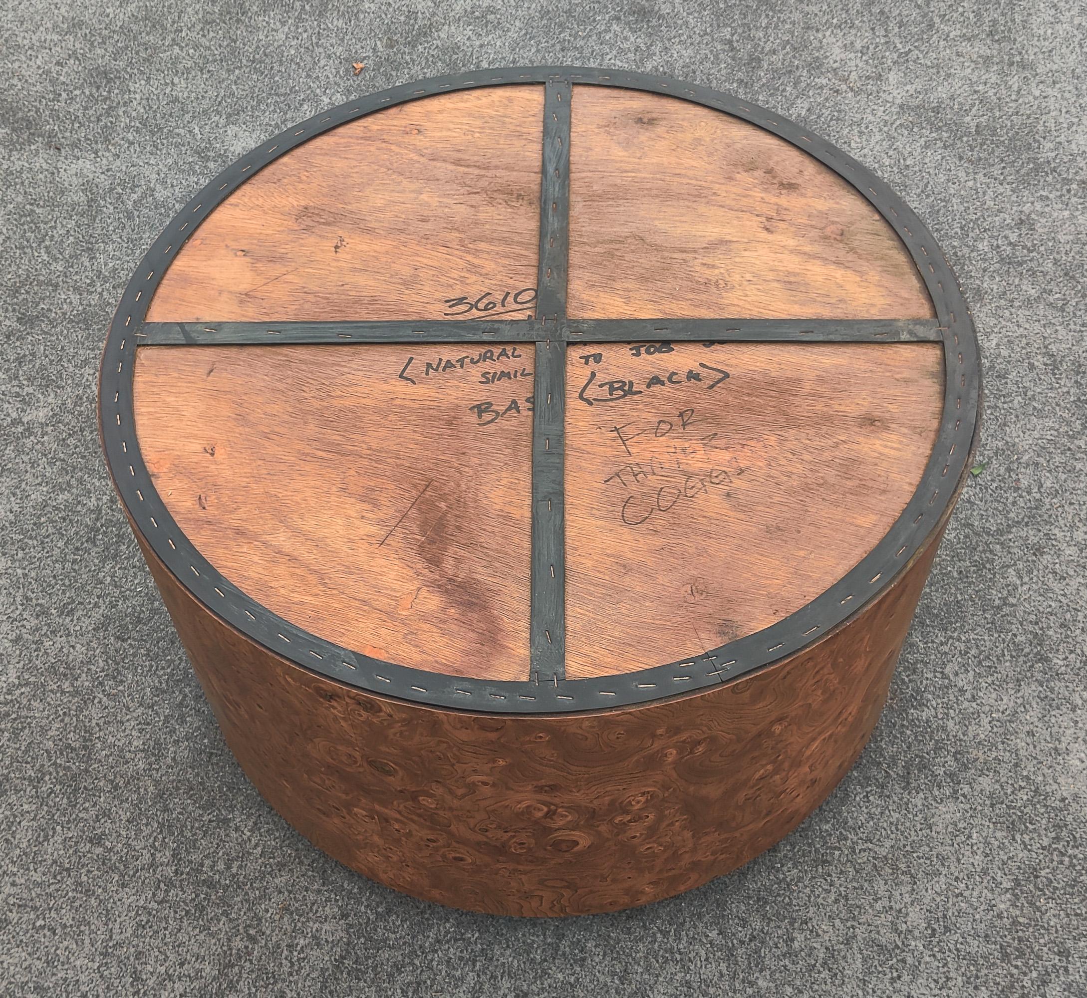 Milo Baughman for Thayer Coggin Ash Burl & Travertine Drum Coffee Table For Sale 4