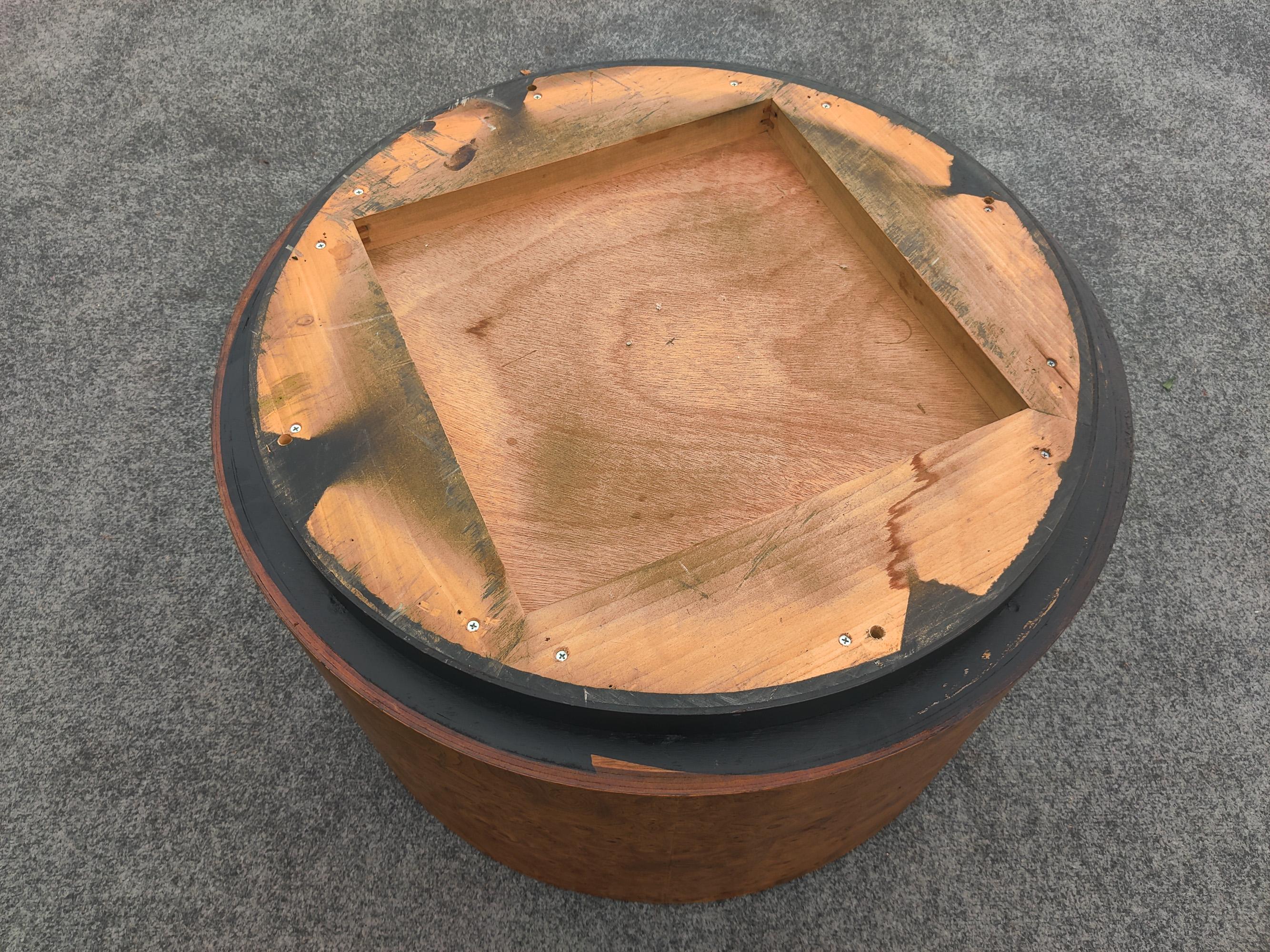 Milo Baughman for Thayer Coggin Ash Burl & Travertine Drum Coffee Table For Sale 5