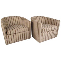 Milo Baughman for Thayer Coggin Barrel Back Swivel Lounge Chairs