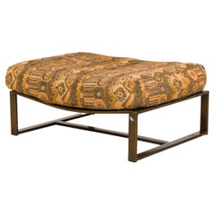 Milo Baughman for Thayer Coggin Beige Patterned Upholstery and Walnut Footstool