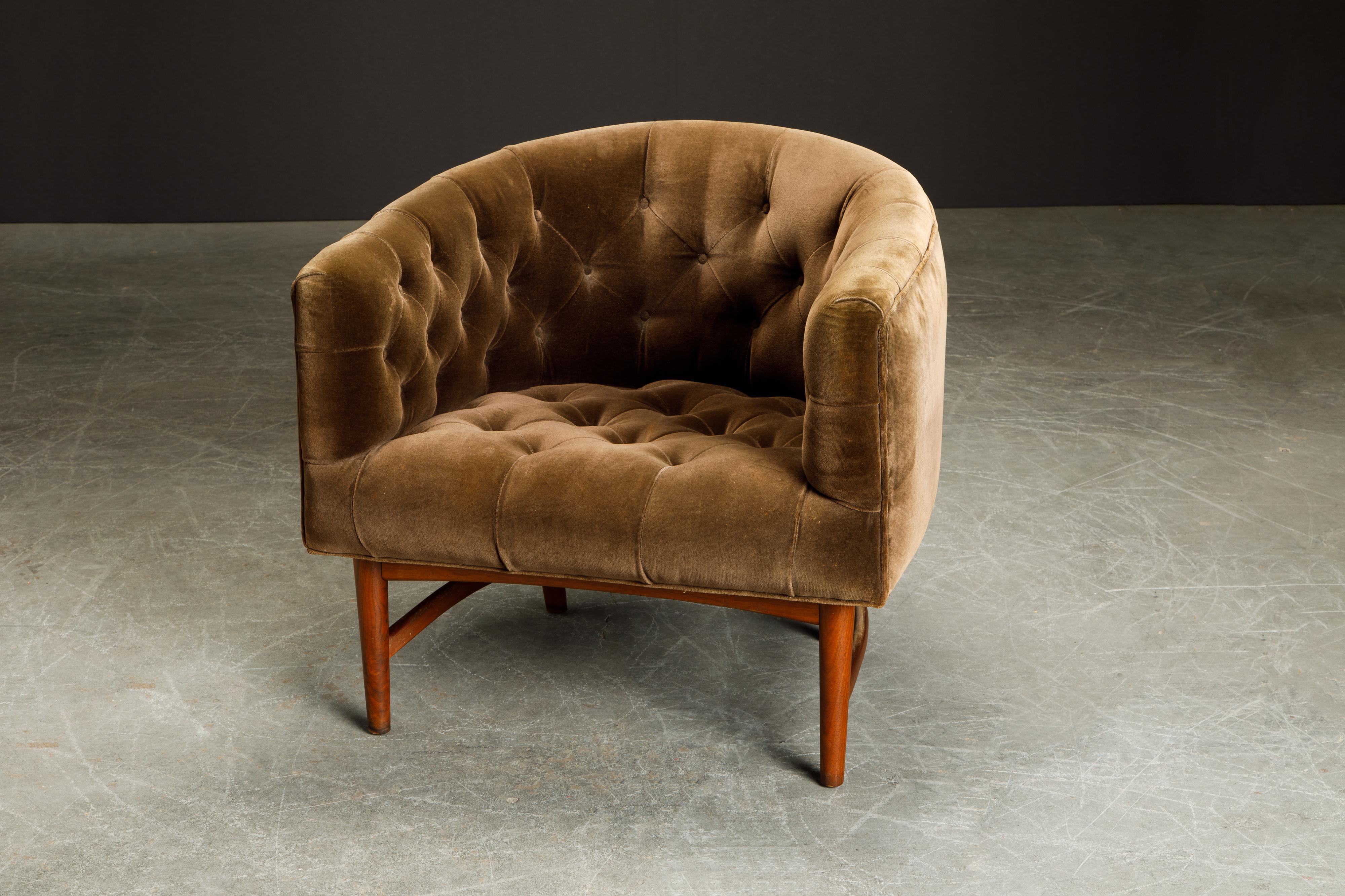 Milo Baughman for Thayer Coggin 'Betty' Tufted Velvet Barrel Chair, 1968, Signed 1