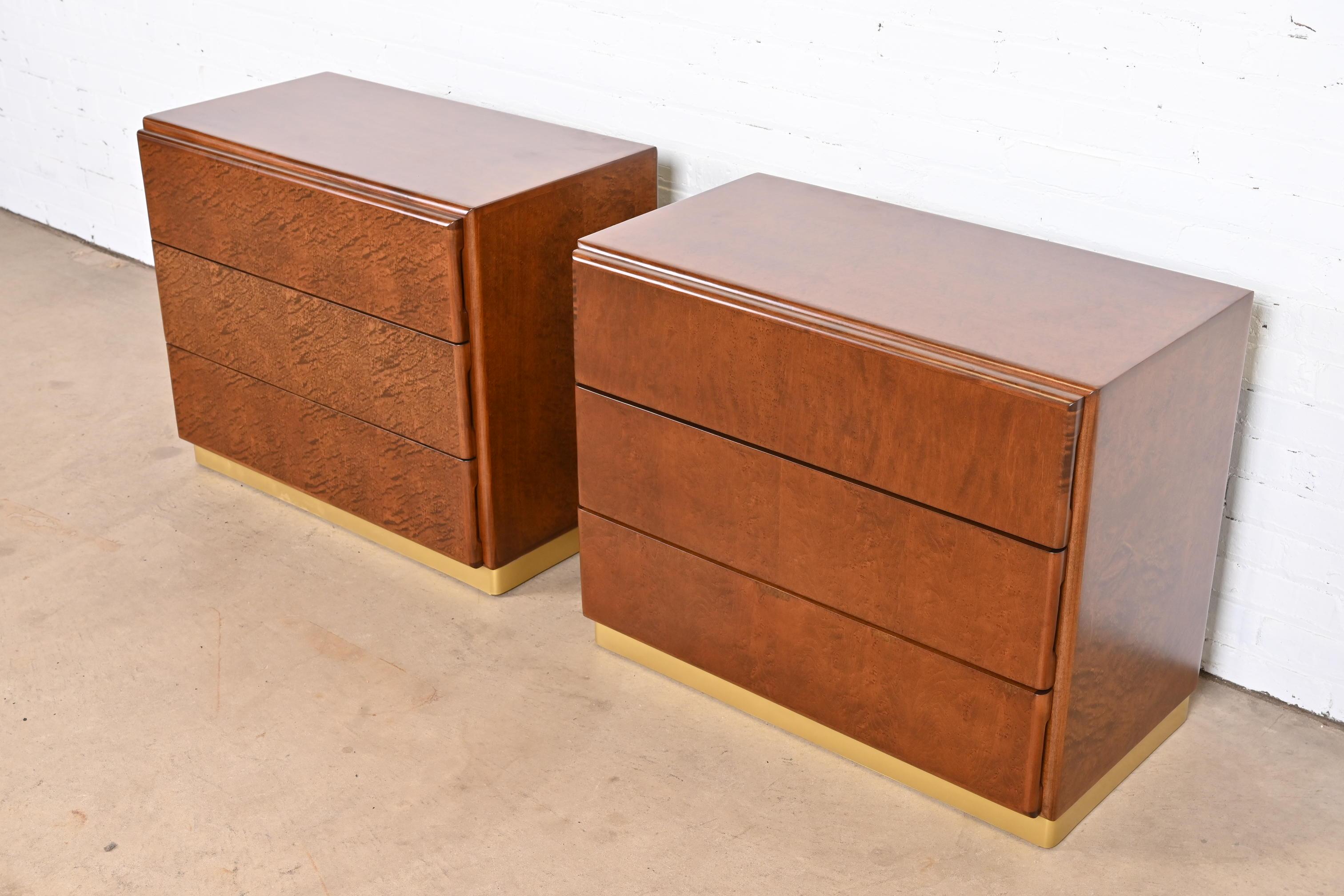 Late 20th Century Milo Baughman for Thayer Coggin Birdseye Maple and Brass Bedside Chests, Pair For Sale