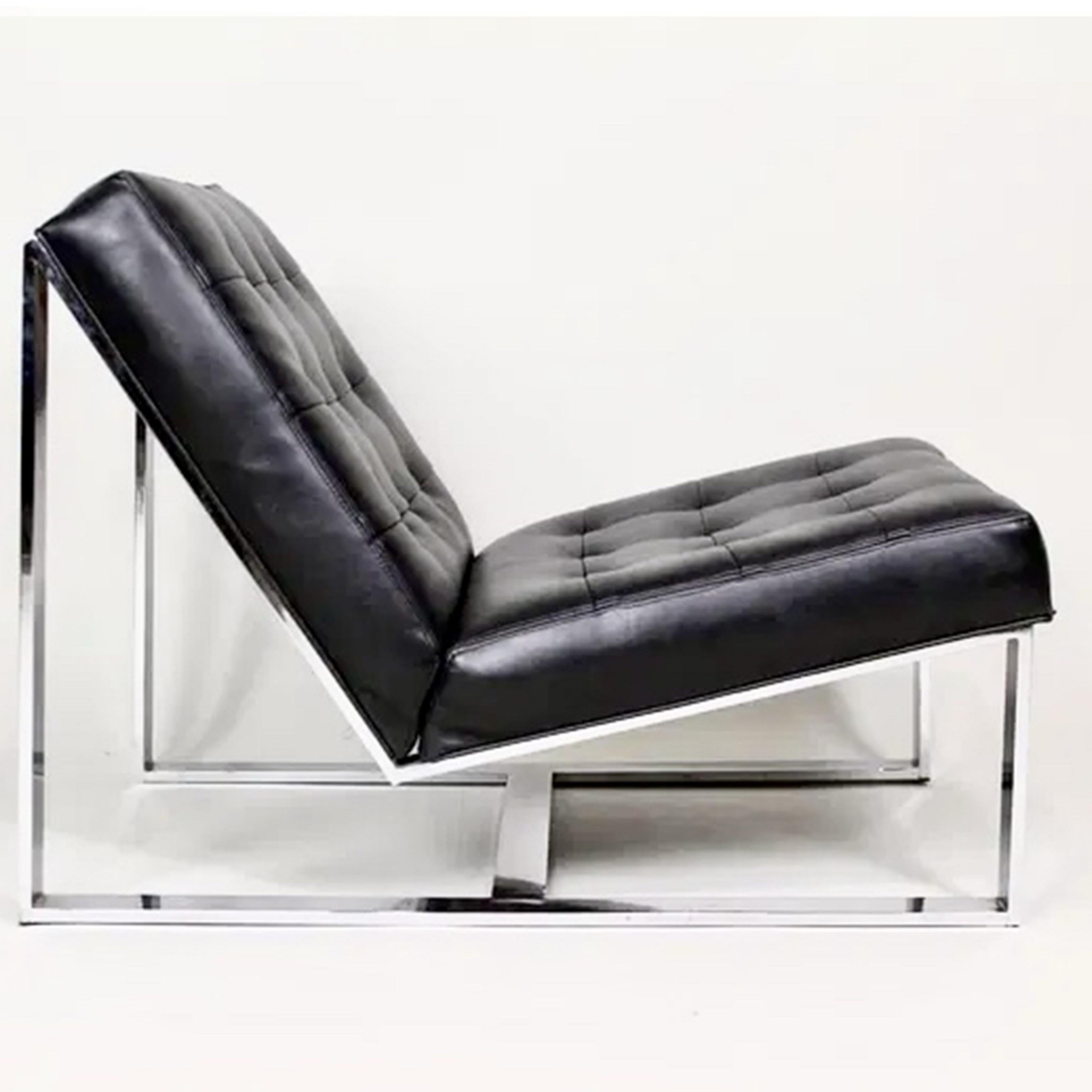 Mid-Century Modern Milo Baughman EZ Rider Lounge Chair, Black Leather, Thayer Coggin, 1969. For Sale
