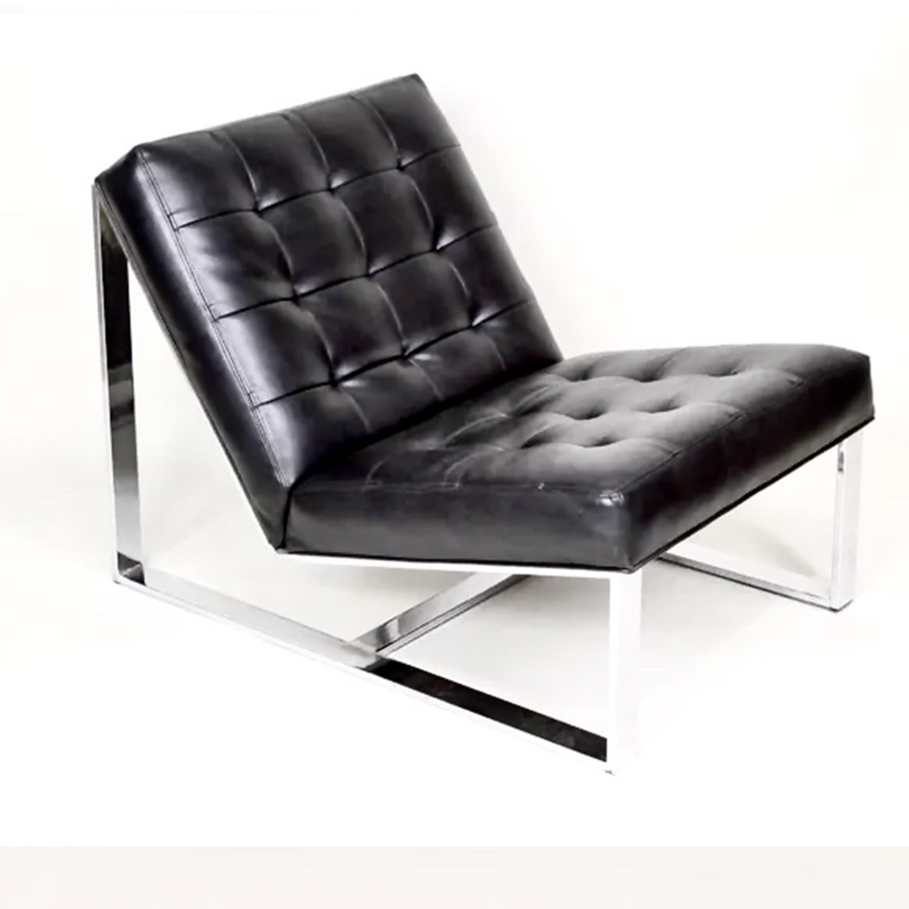 American Milo Baughman EZ Rider Lounge Chair, Black Leather, Thayer Coggin, 1969. For Sale