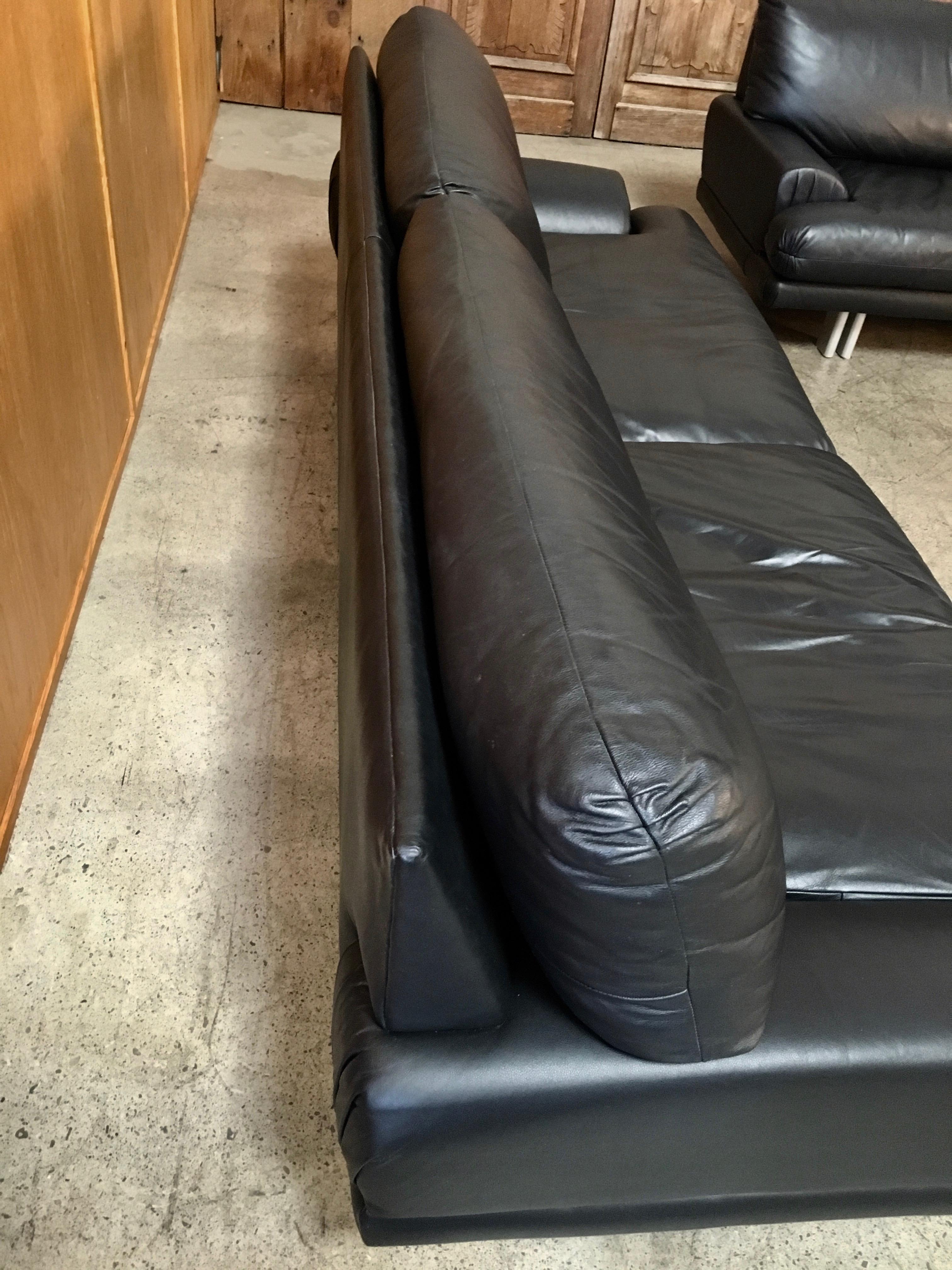 Milo Baughman for Thayer Coggin Black Leather Sofas a Pair 10