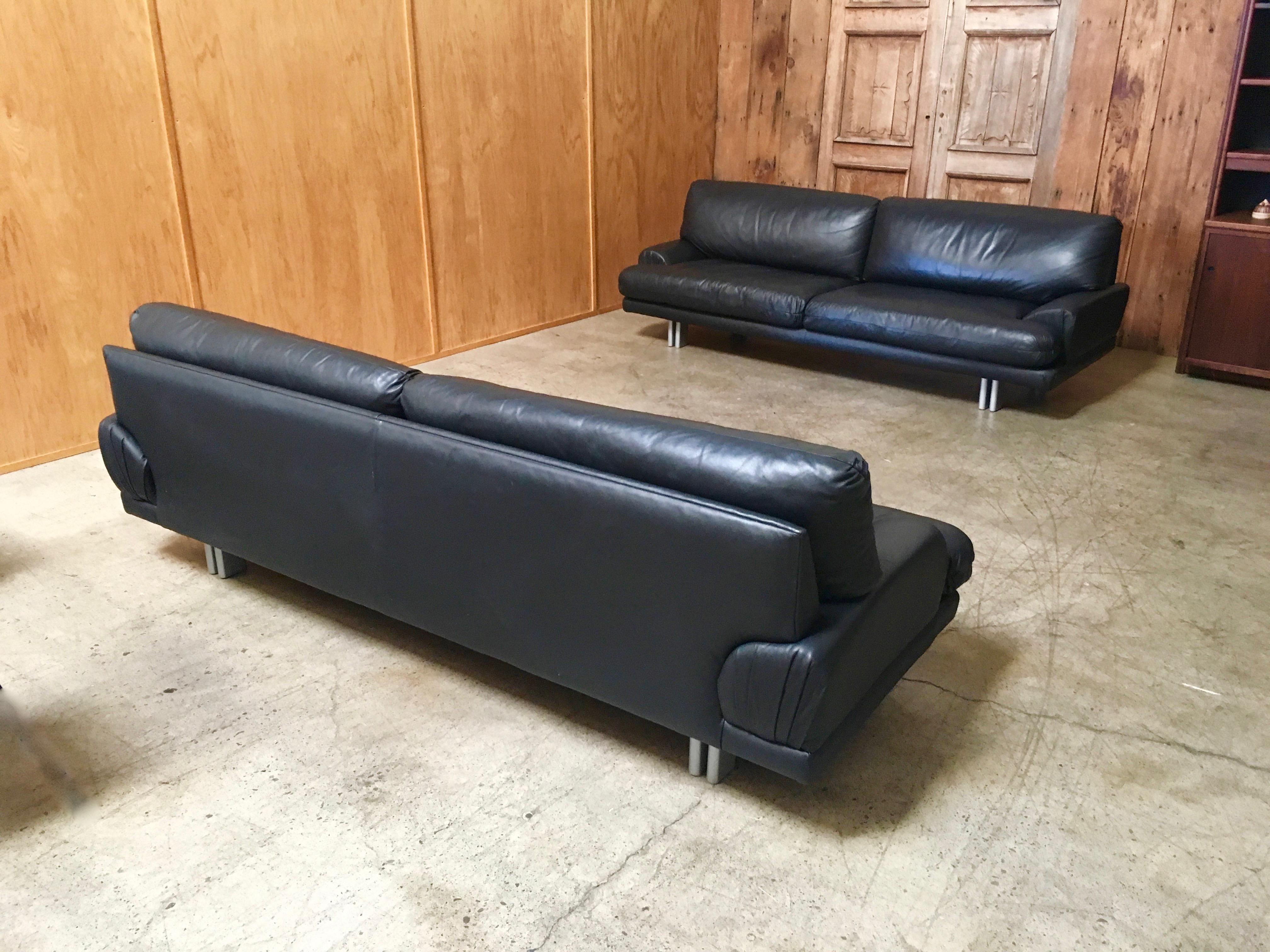 Milo Baughman for Thayer Coggin Black Leather Sofas a Pair 13