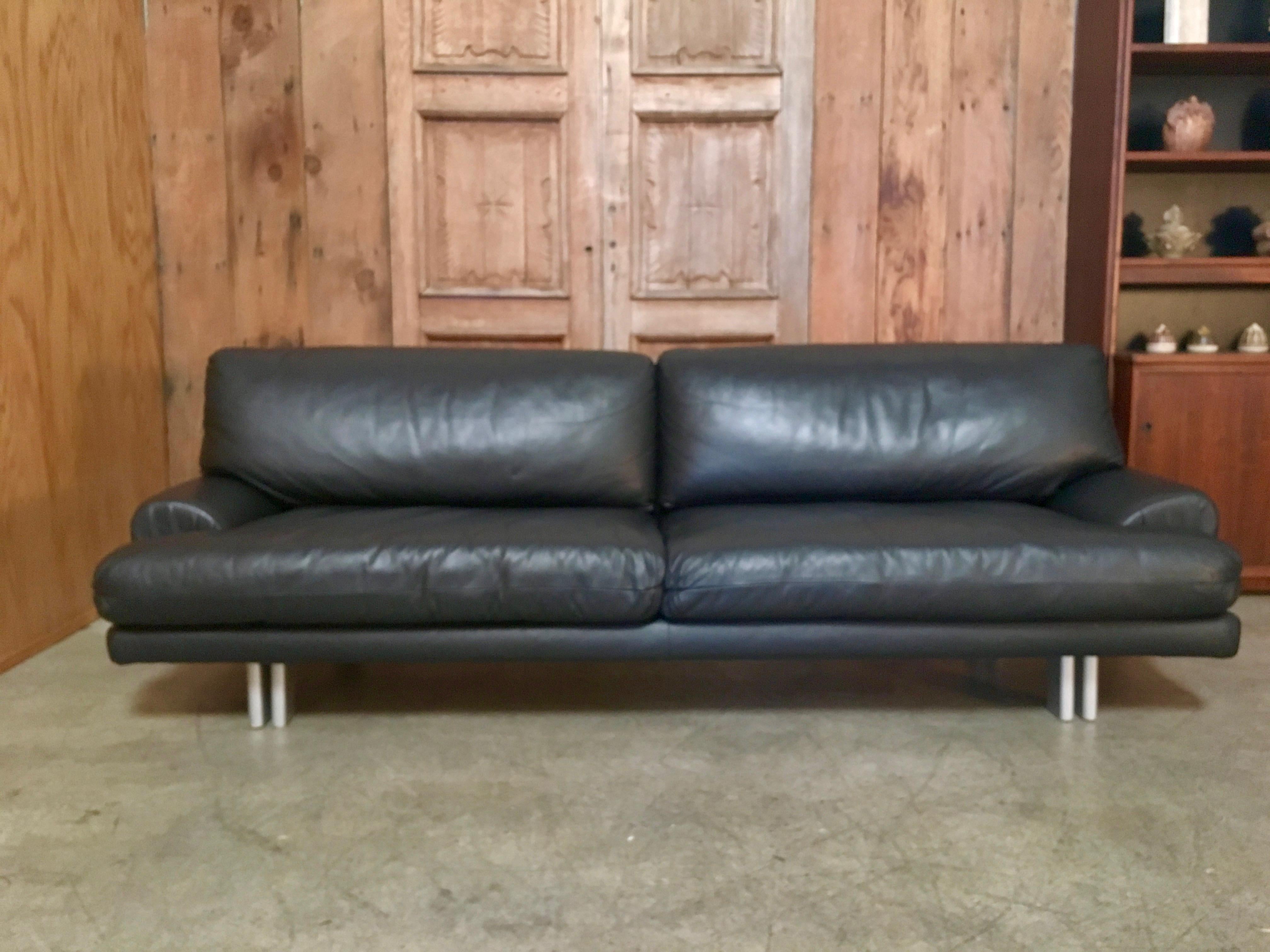 Milo Baughman for Thayer Coggin Black Leather Sofas a Pair In Good Condition In Denton, TX