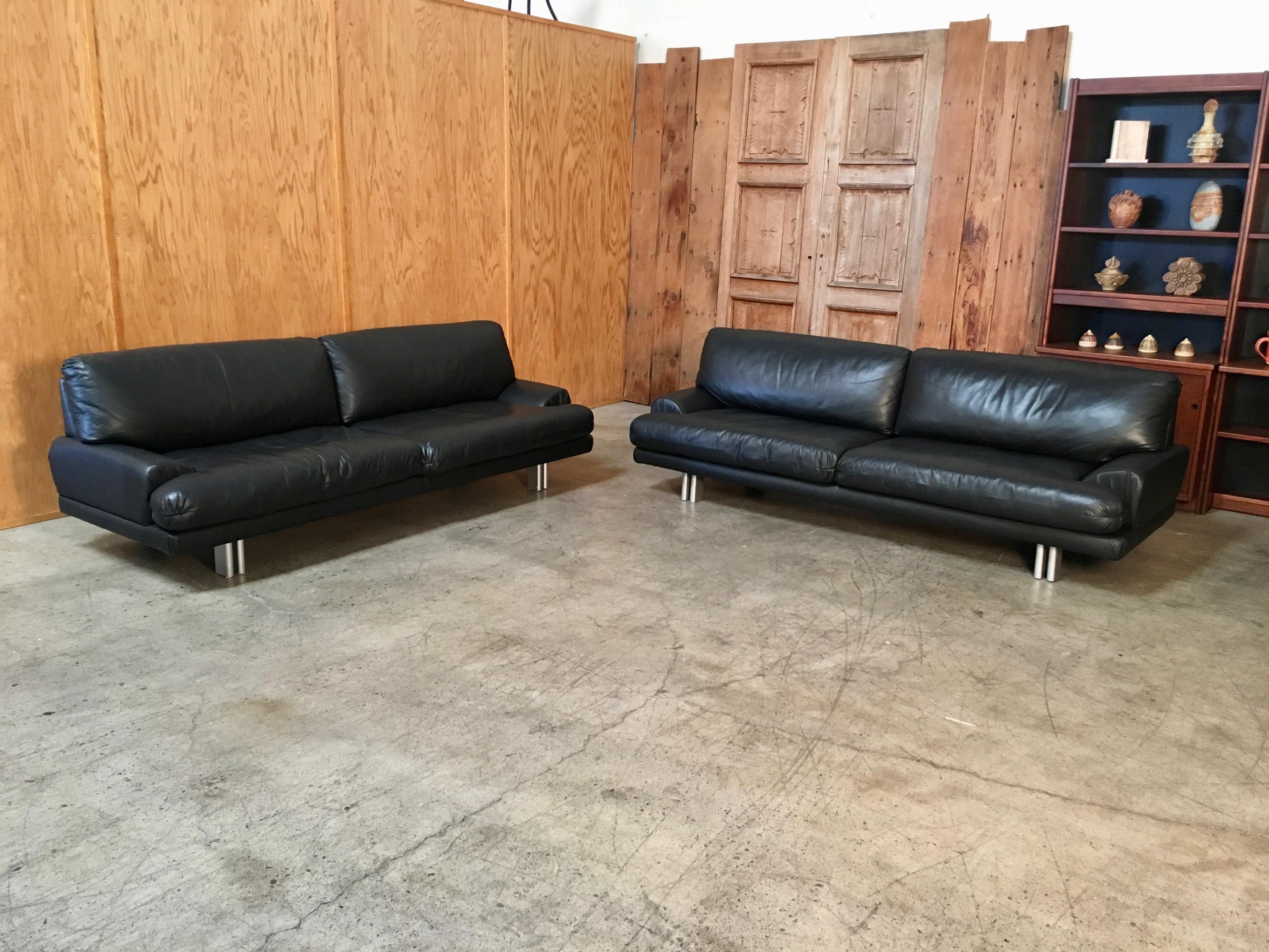 20th Century Milo Baughman for Thayer Coggin Black Leather Sofas a Pair