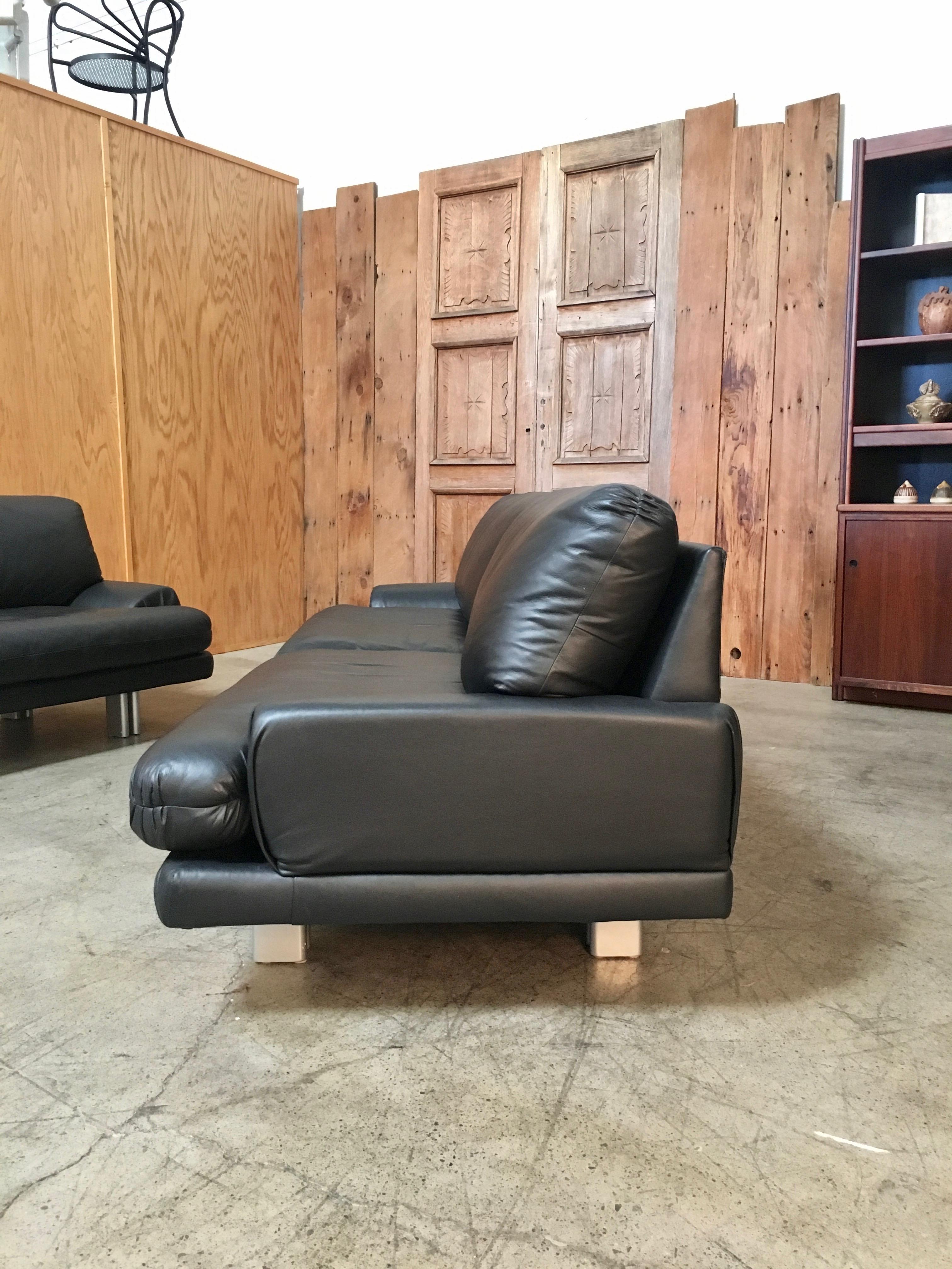 Milo Baughman for Thayer Coggin Black Leather Sofas a Pair (Leder)