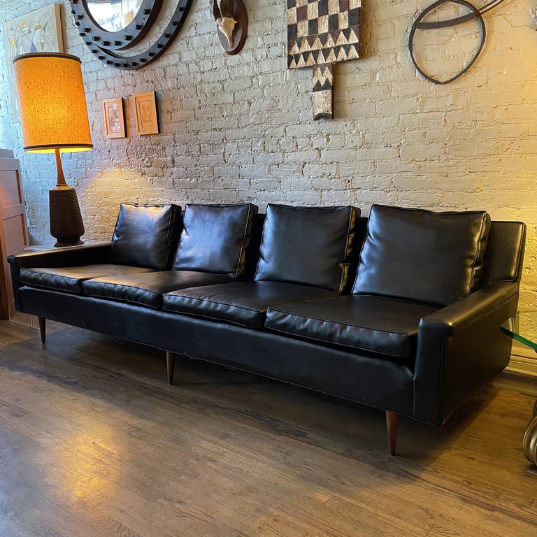 Milo Baughman For Thayer Coggin Black Naugahyde Sofa In Good Condition For Sale In Brooklyn, NY