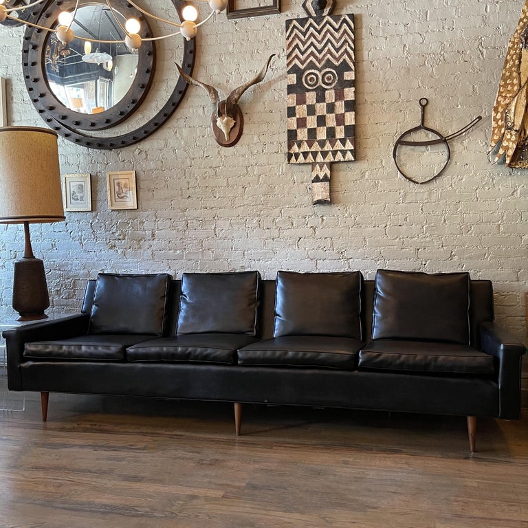 20th Century Milo Baughman For Thayer Coggin Black Naugahyde Sofa For Sale