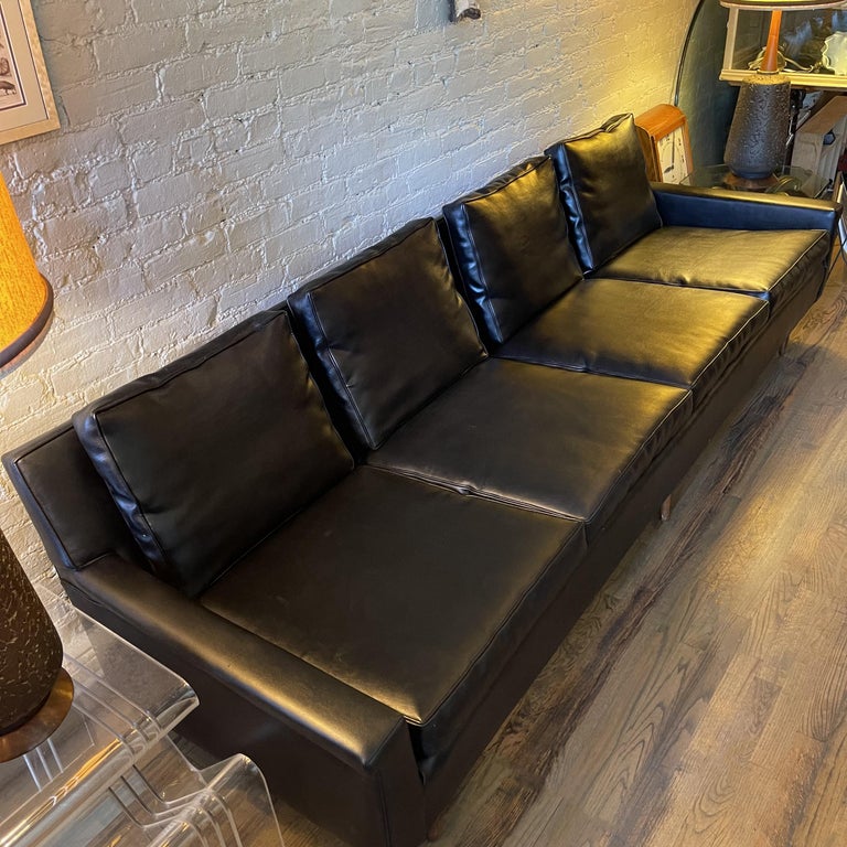 Milo Baughman For Thayer Coggin Black Naugahyde Sofa For Sale 2