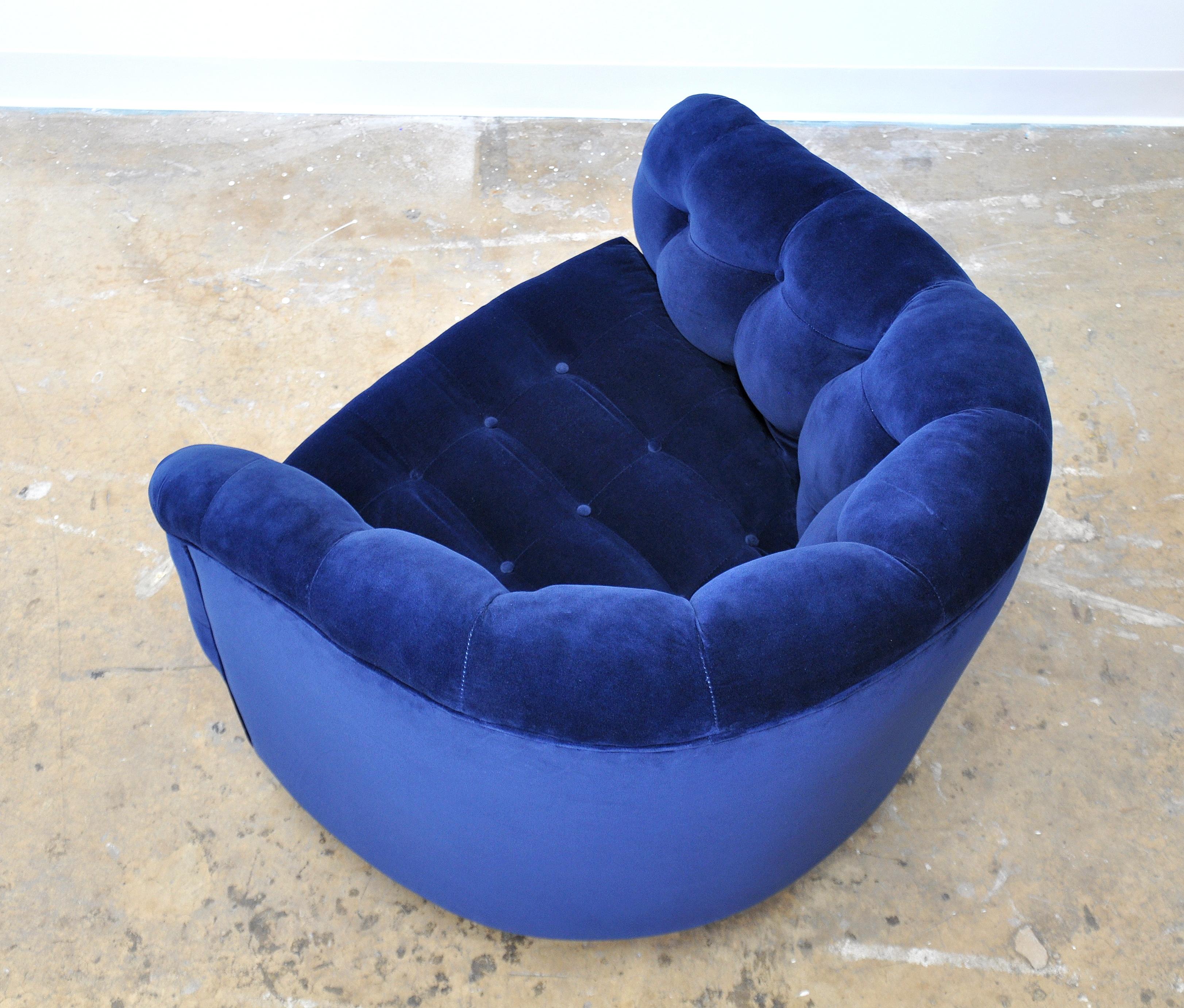 Milo Baughman for Thayer Coggin Blue Velvet Swivel Lounge Chair 4